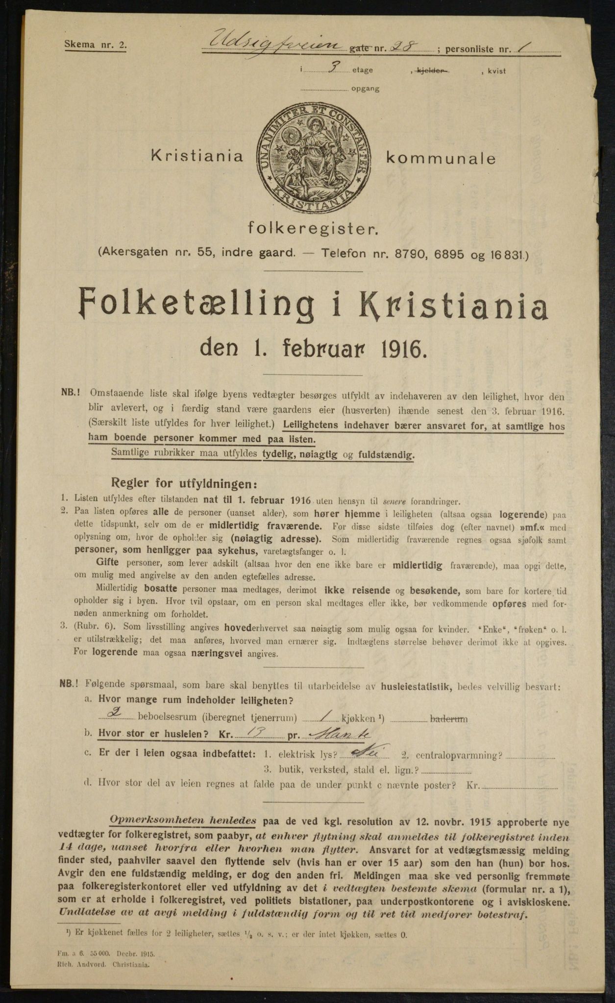 OBA, Municipal Census 1916 for Kristiania, 1916, p. 125108