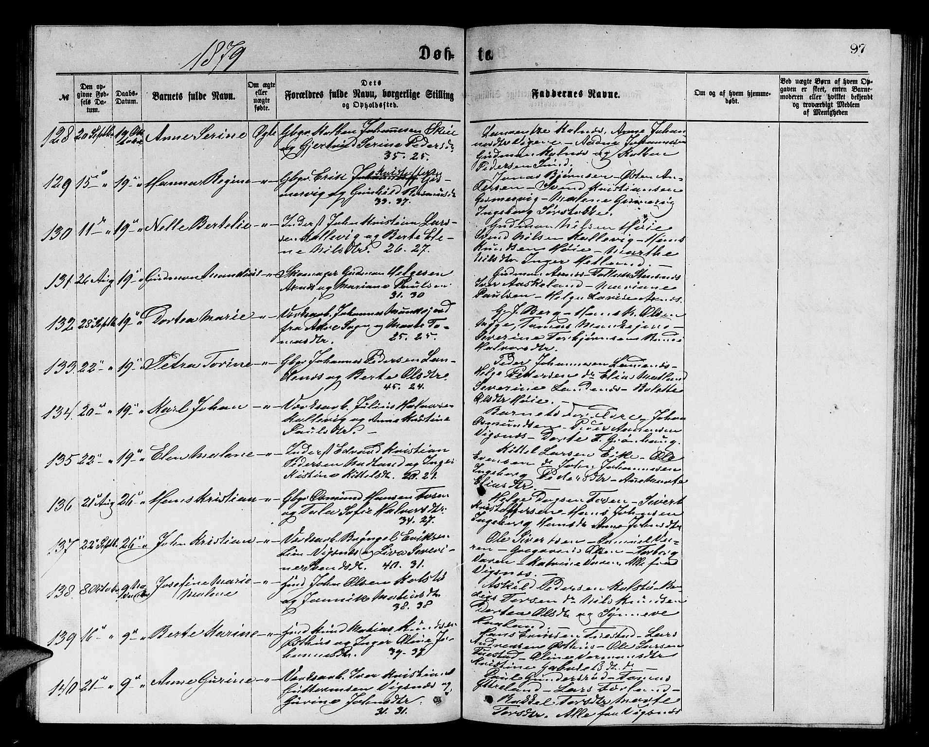 Avaldsnes sokneprestkontor, AV/SAST-A -101851/H/Ha/Hab/L0005: Parish register (copy) no. B 5, 1871-1885, p. 97