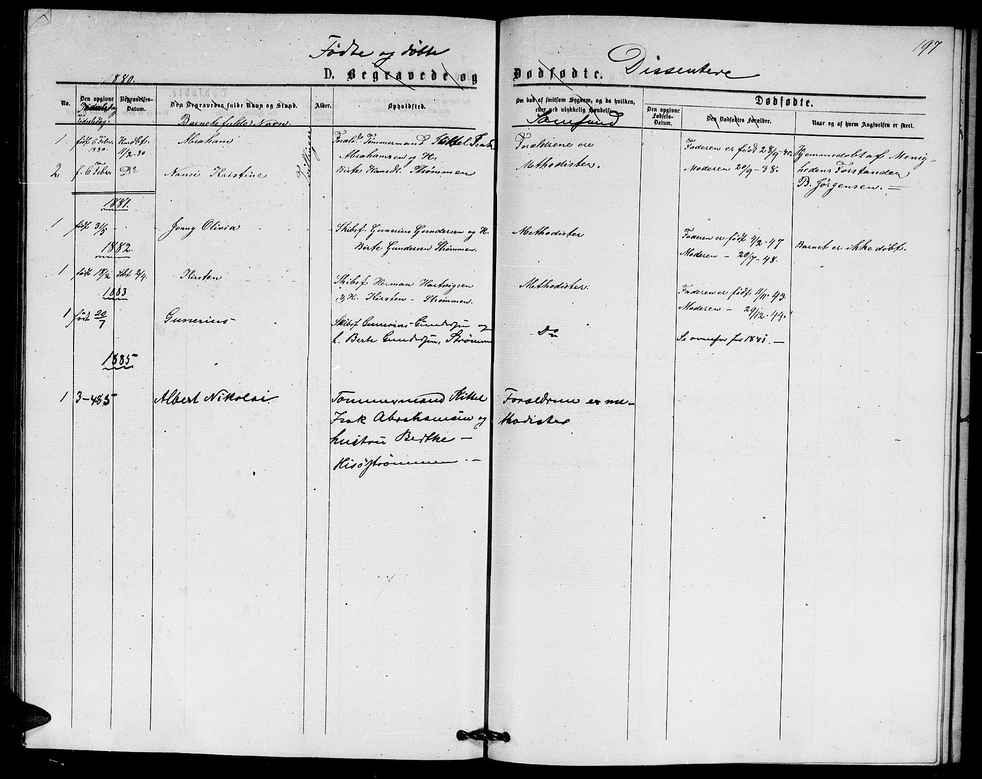 Hisøy sokneprestkontor, SAK/1111-0020/F/Fb/L0002: Parish register (copy) no. B 2, 1873-1885, p. 197