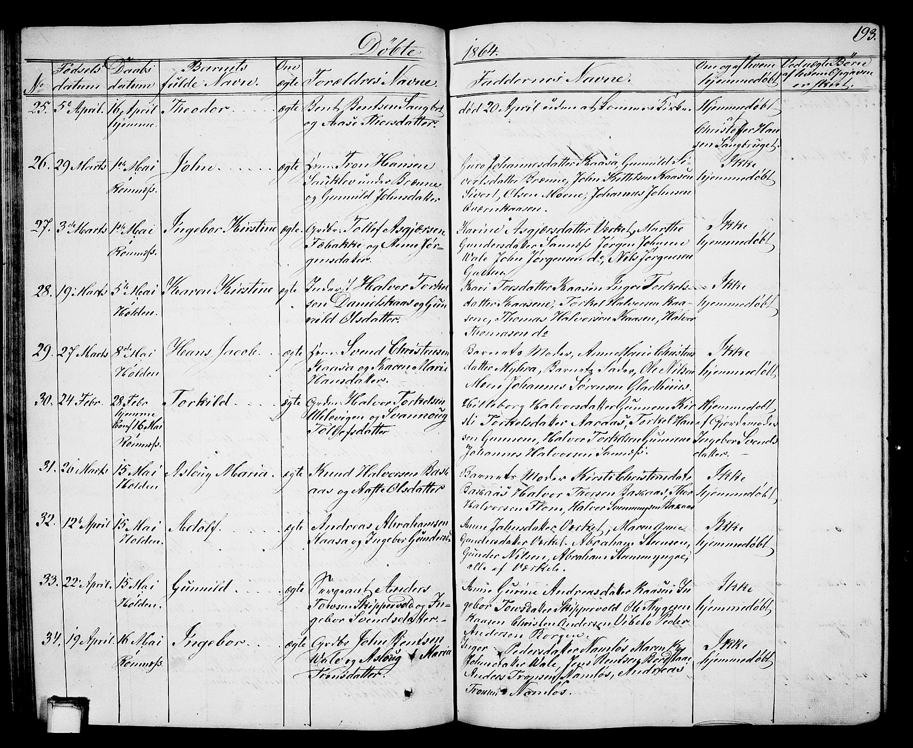 Holla kirkebøker, SAKO/A-272/G/Ga/L0003: Parish register (copy) no. I 3, 1849-1866, p. 193
