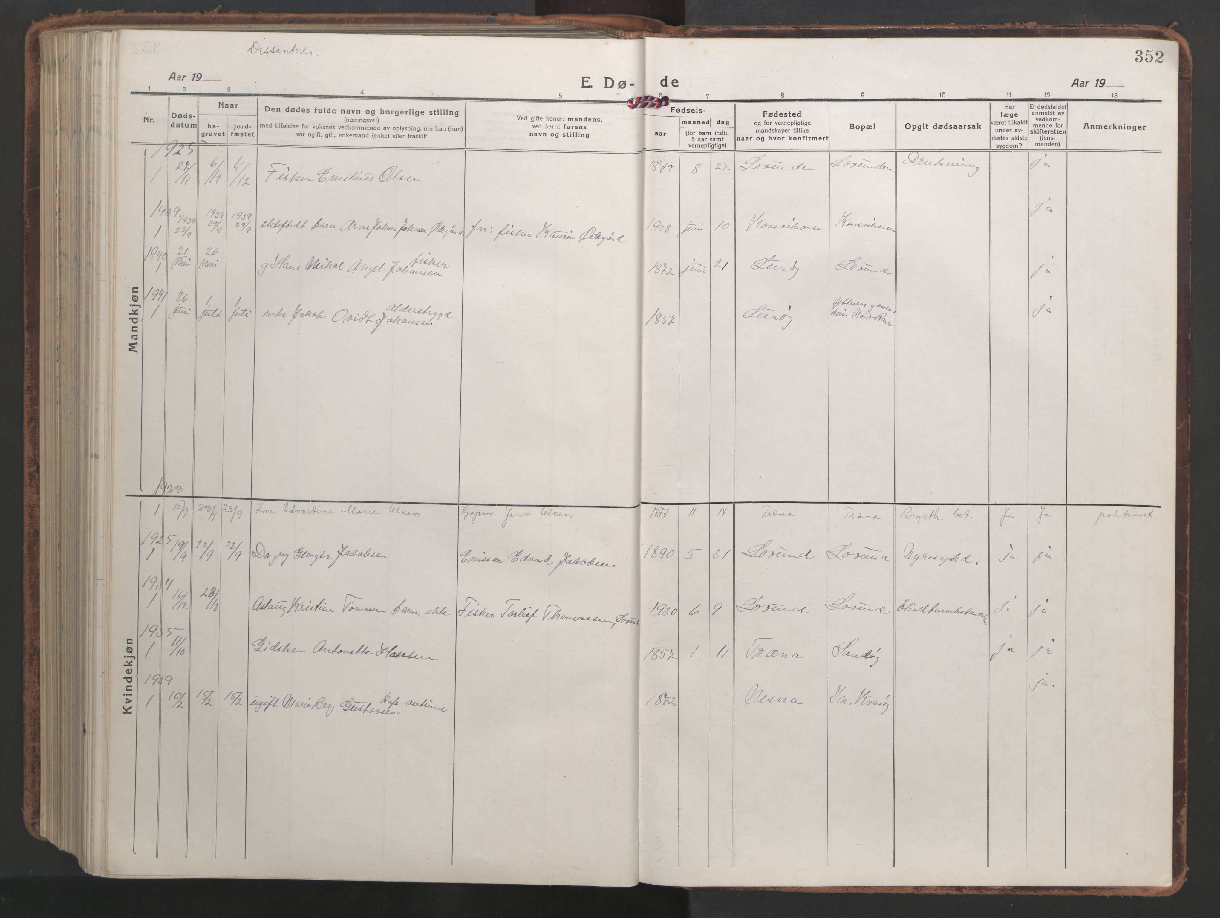 Ministerialprotokoller, klokkerbøker og fødselsregistre - Nordland, SAT/A-1459/839/L0574: Parish register (copy) no. 839C04, 1918-1950, p. 352