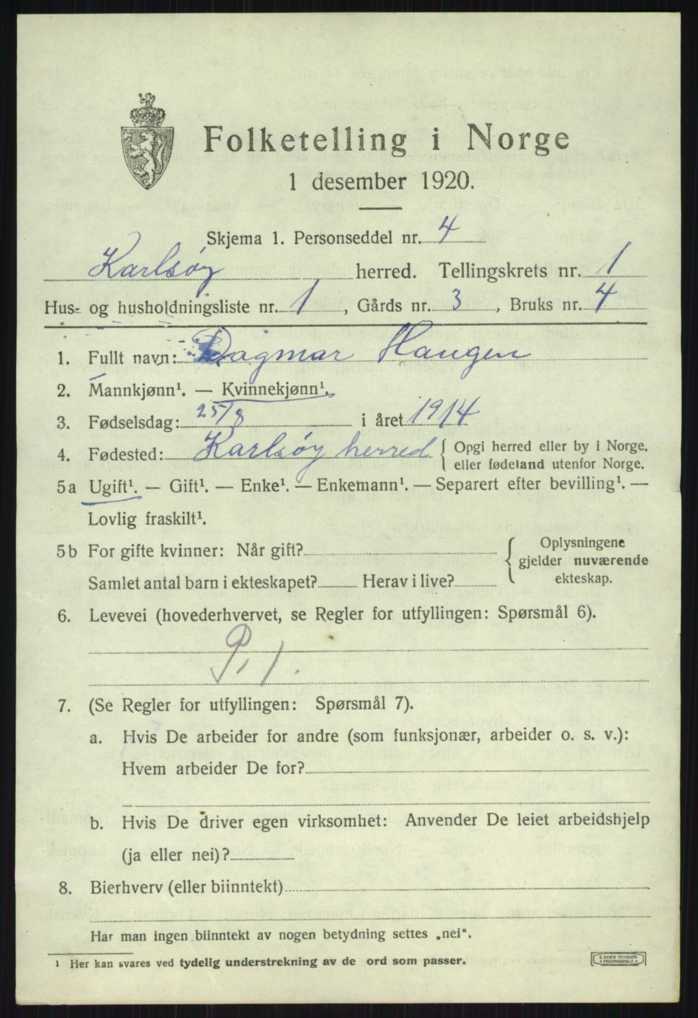 SATØ, 1920 census for Karlsøy, 1920, p. 754