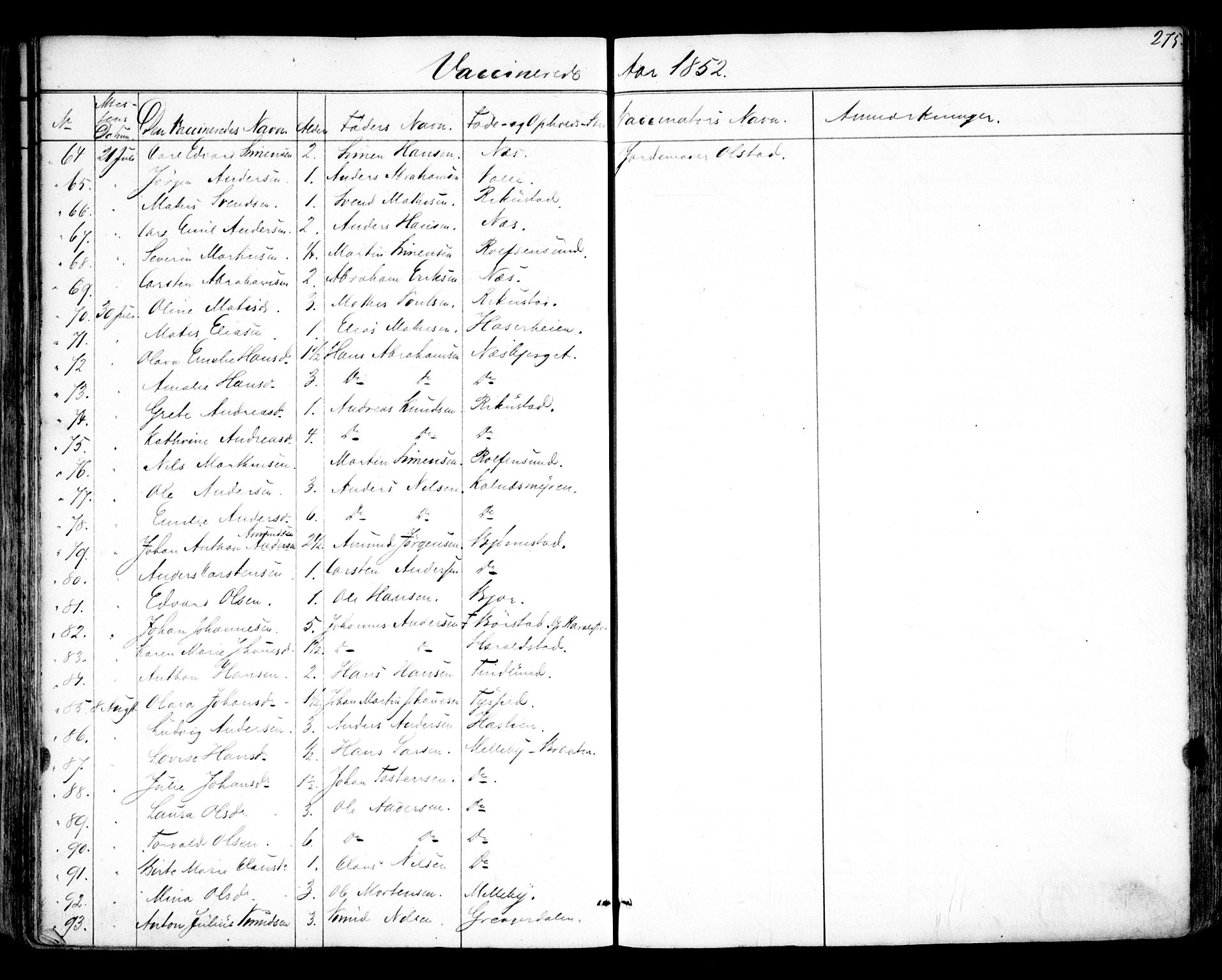Tune prestekontor Kirkebøker, SAO/A-2007/F/Fa/L0011: Parish register (official) no. 11, 1852-1856, p. 275