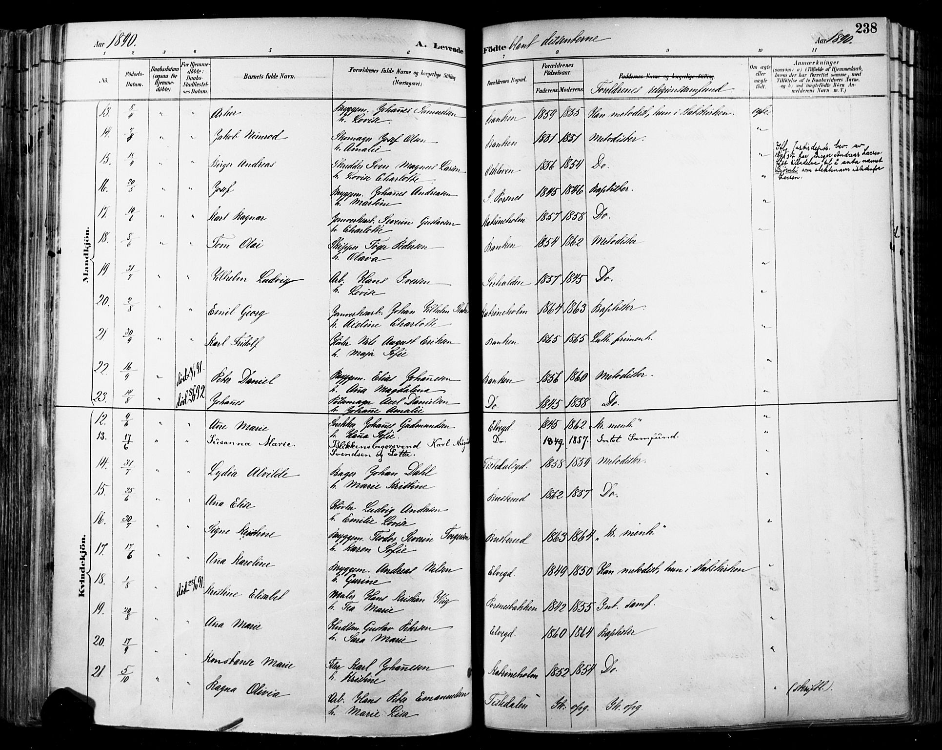 Halden prestekontor Kirkebøker, SAO/A-10909/F/Fa/L0013: Parish register (official) no. I 13, 1890-1906, p. 238