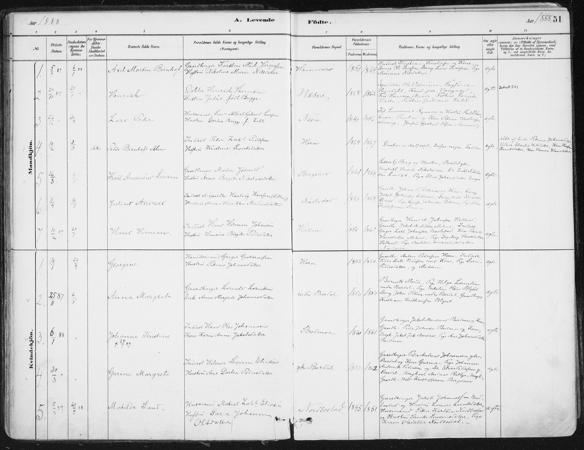 Ministerialprotokoller, klokkerbøker og fødselsregistre - Nordland, AV/SAT-A-1459/838/L0552: Parish register (official) no. 838A10, 1880-1910, p. 51