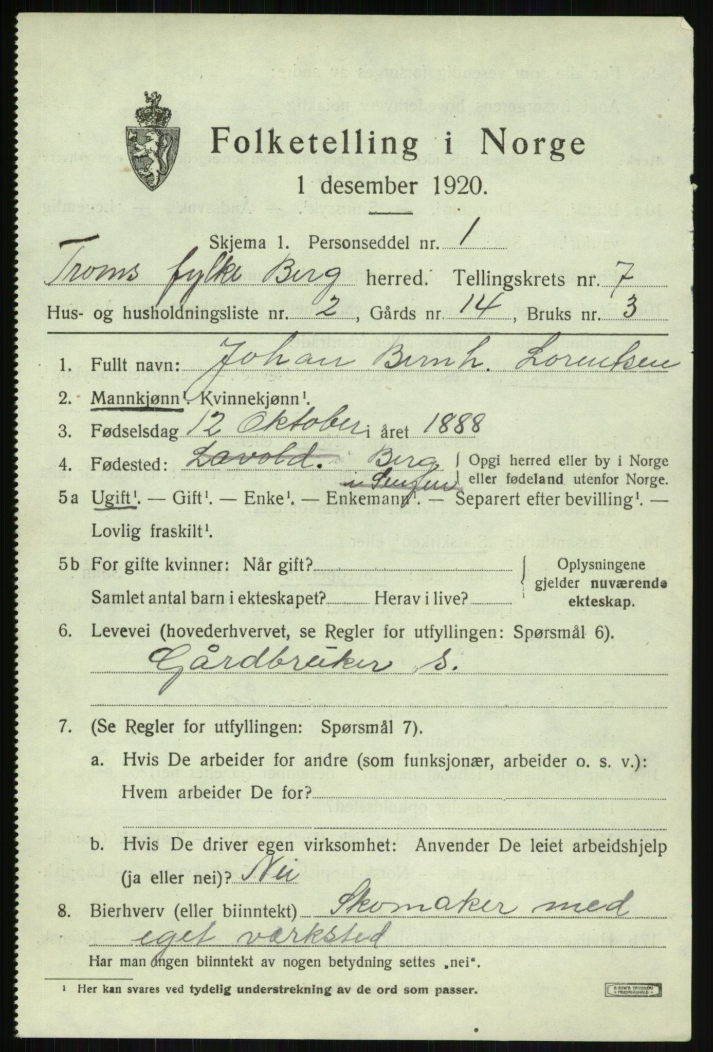 SATØ, 1920 census for Berg, 1920, p. 2440