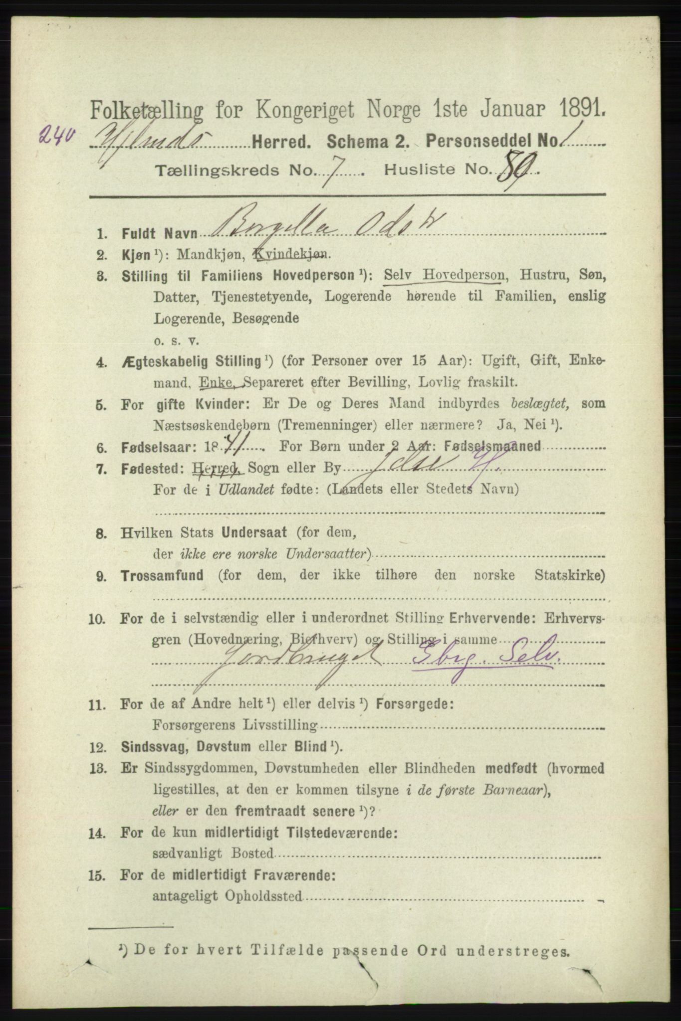 RA, 1891 census for 1133 Hjelmeland, 1891, p. 2394