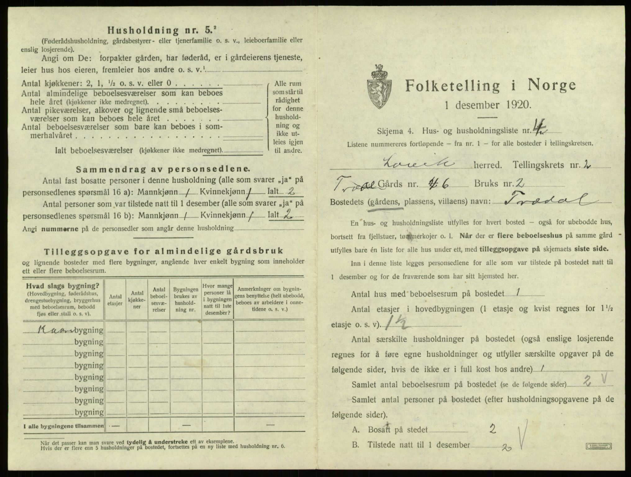 SAB, 1920 census for Lavik, 1920, p. 56