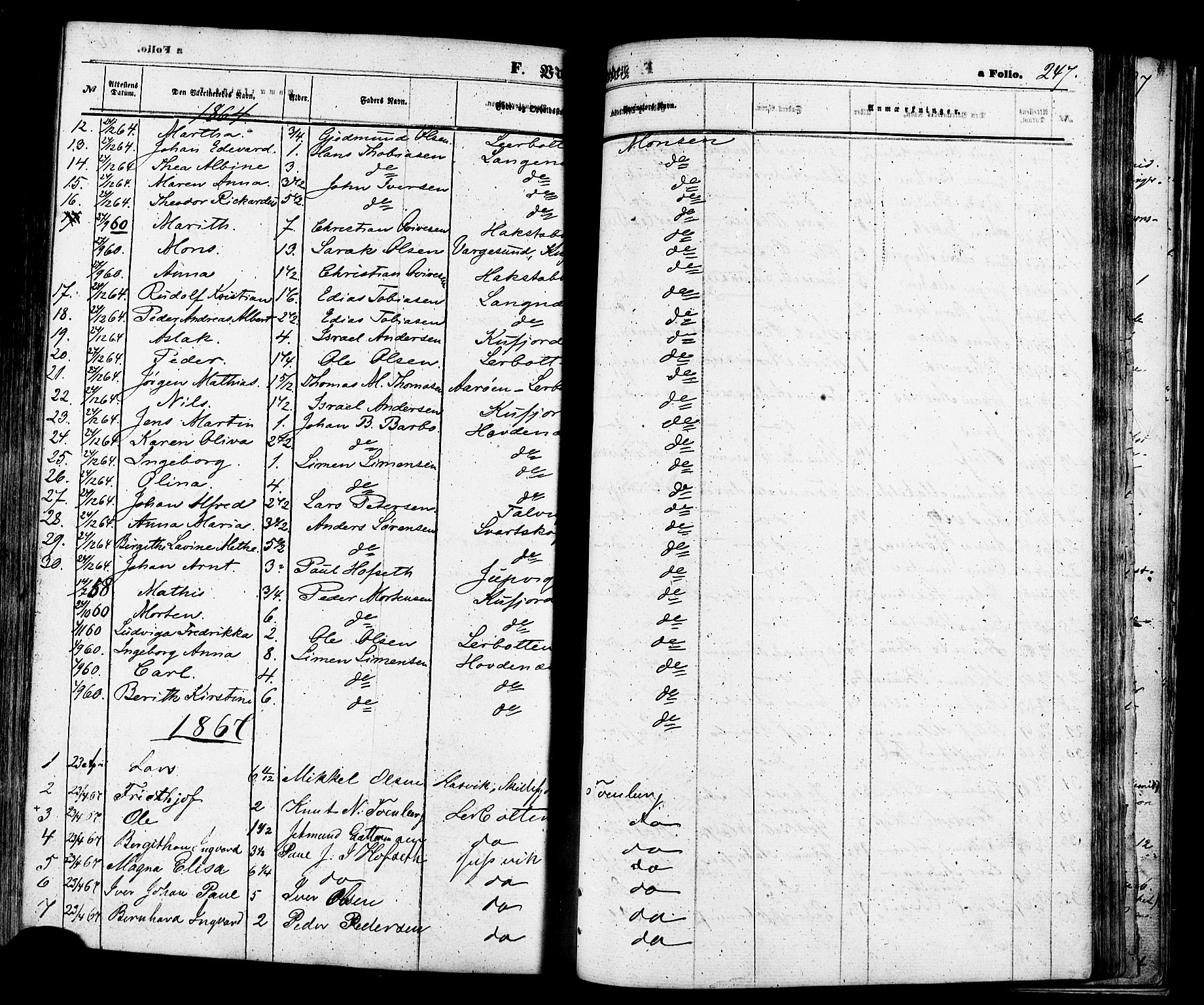 Talvik sokneprestkontor, SATØ/S-1337/H/Ha/L0011kirke: Parish register (official) no. 11, 1864-1877, p. 247