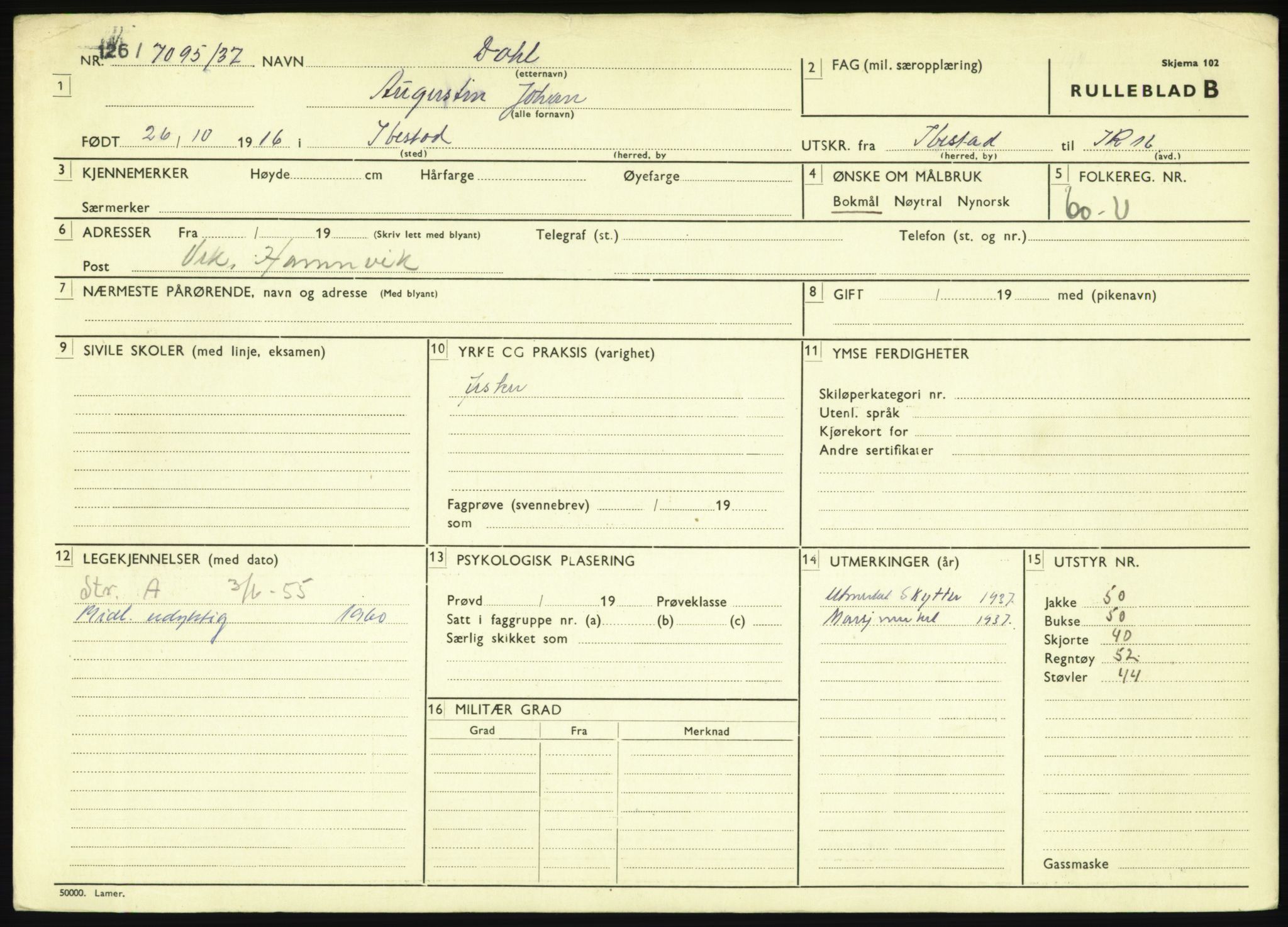 Forsvaret, Troms infanteriregiment nr. 16, AV/RA-RAFA-3146/P/Pa/L0021: Rulleblad for regimentets menige mannskaper, årsklasse 1937, 1937, p. 109