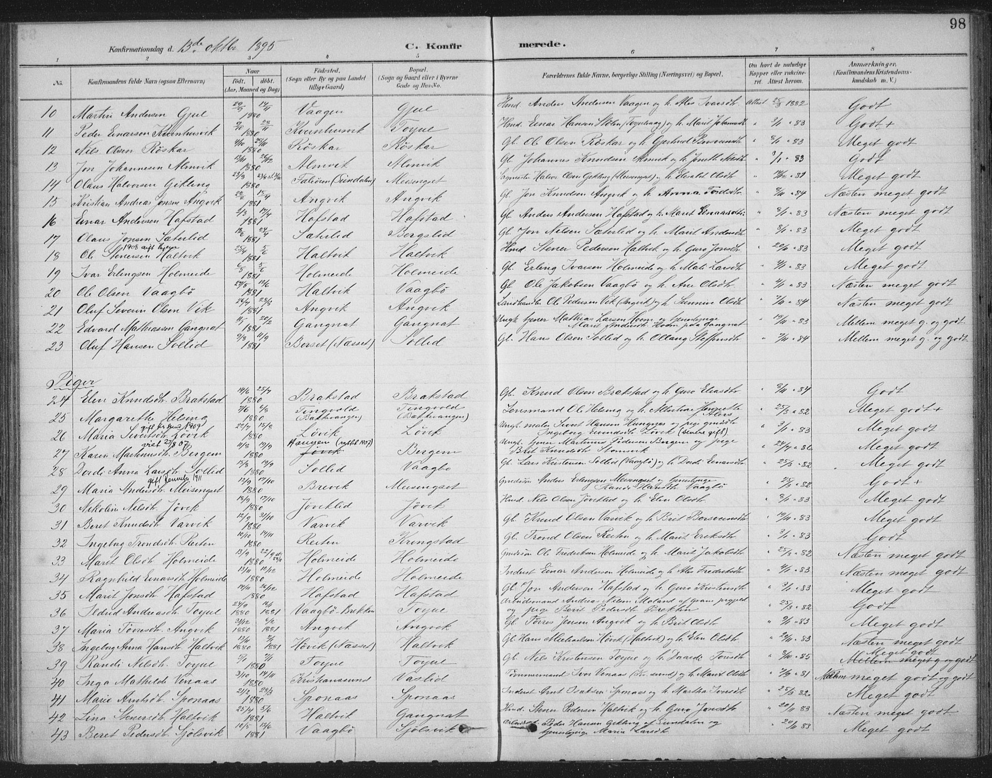 Ministerialprotokoller, klokkerbøker og fødselsregistre - Møre og Romsdal, AV/SAT-A-1454/586/L0988: Parish register (official) no. 586A14, 1893-1905, p. 98