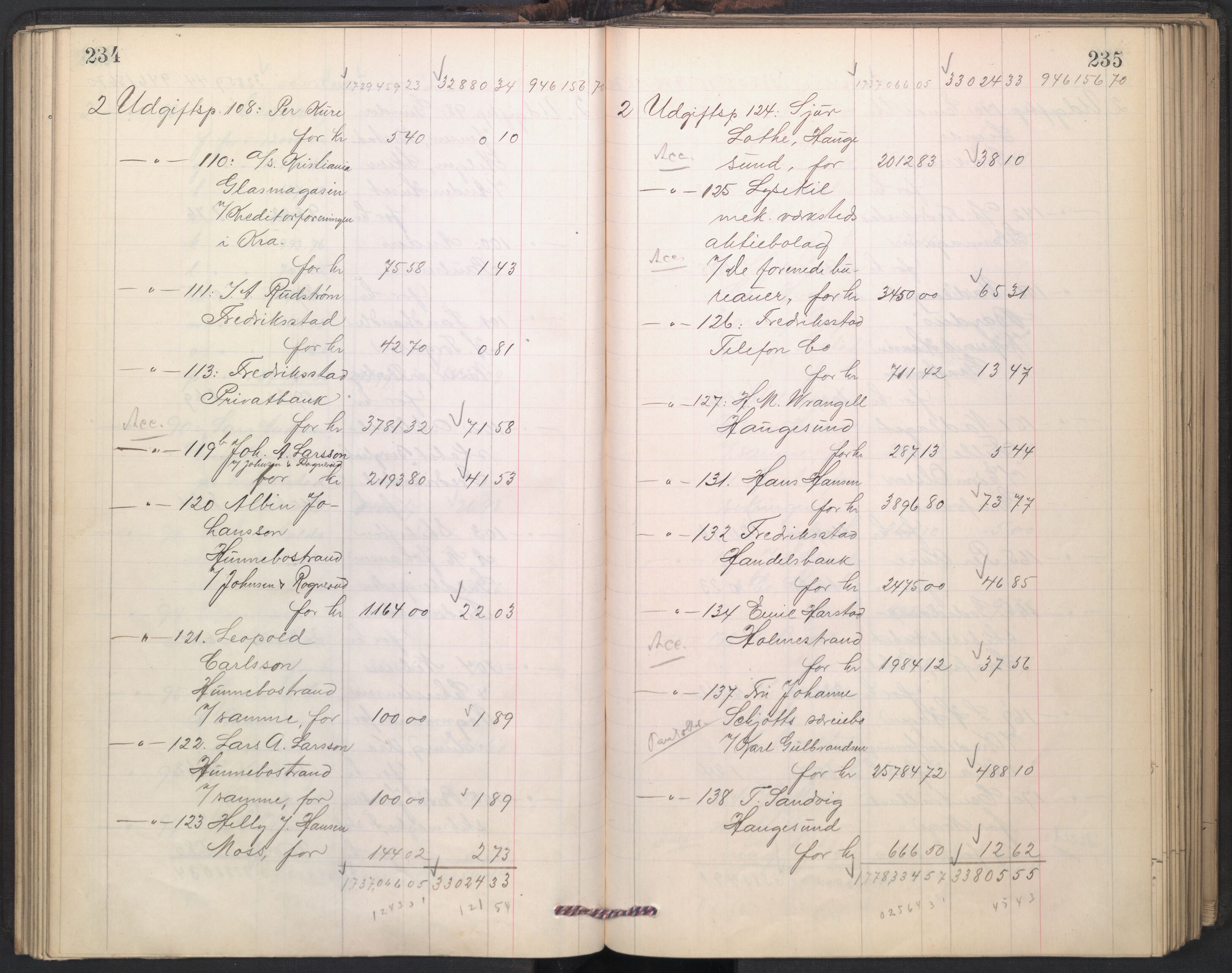 Oslo skifterett, AV/SAO-A-10383/H/Hd/Hdd/L0004: Skifteutlodningsprotokoll for konkursbo, 1906-1915, p. 234-235