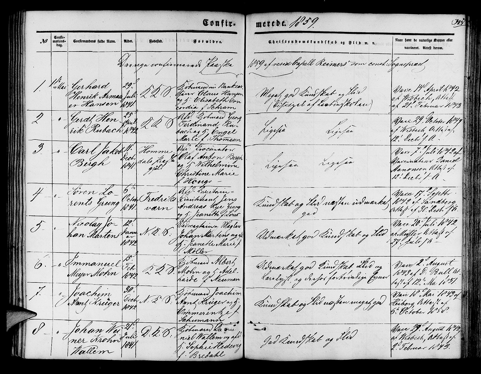 Korskirken sokneprestembete, SAB/A-76101/H/Hab: Parish register (copy) no. C 1, 1839-1868, p. 325