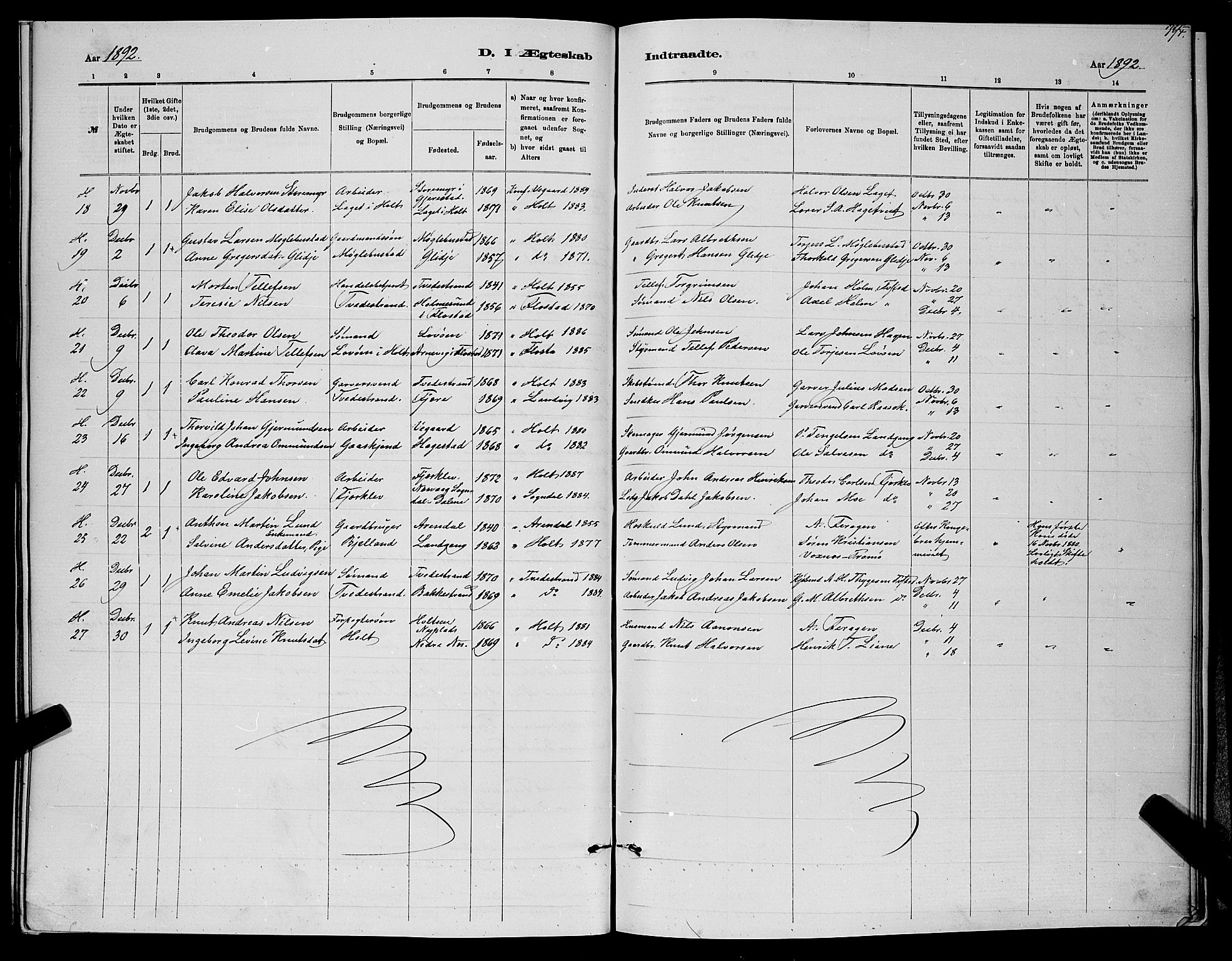 Holt sokneprestkontor, SAK/1111-0021/F/Fb/L0010: Parish register (copy) no. B 10, 1883-1896, p. 194