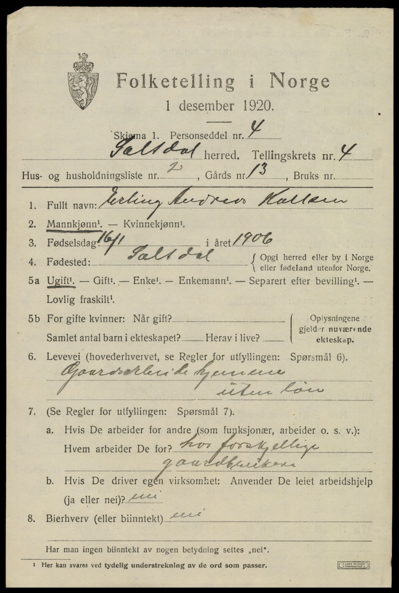 SAT, 1920 census for Saltdal, 1920, p. 5635