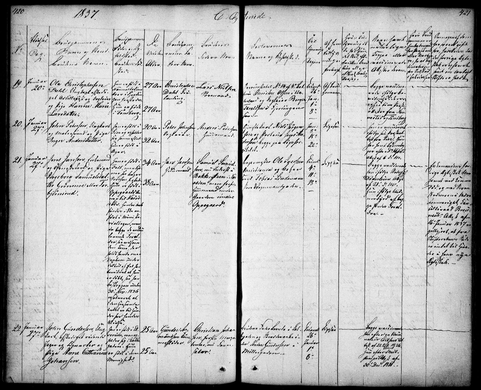 Oslo domkirke Kirkebøker, SAO/A-10752/F/Fa/L0019: Parish register (official) no. 19, 1828-1847, p. 420-421