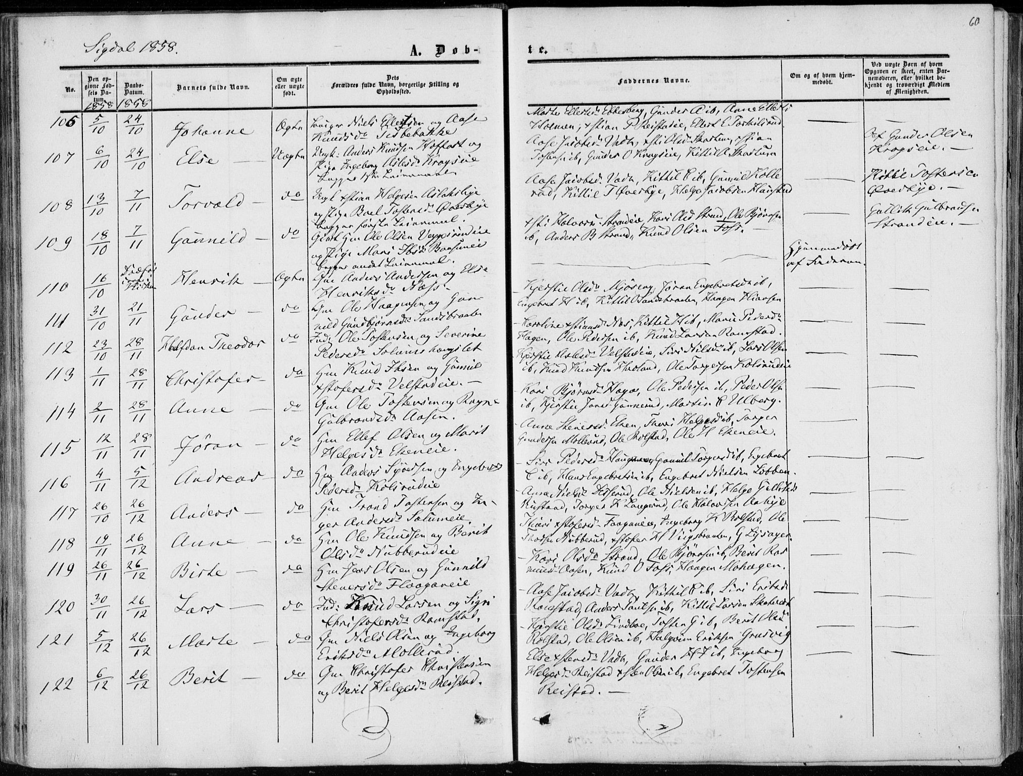 Sigdal kirkebøker, AV/SAKO-A-245/F/Fa/L0008: Parish register (official) no. I 8, 1850-1859, p. 60