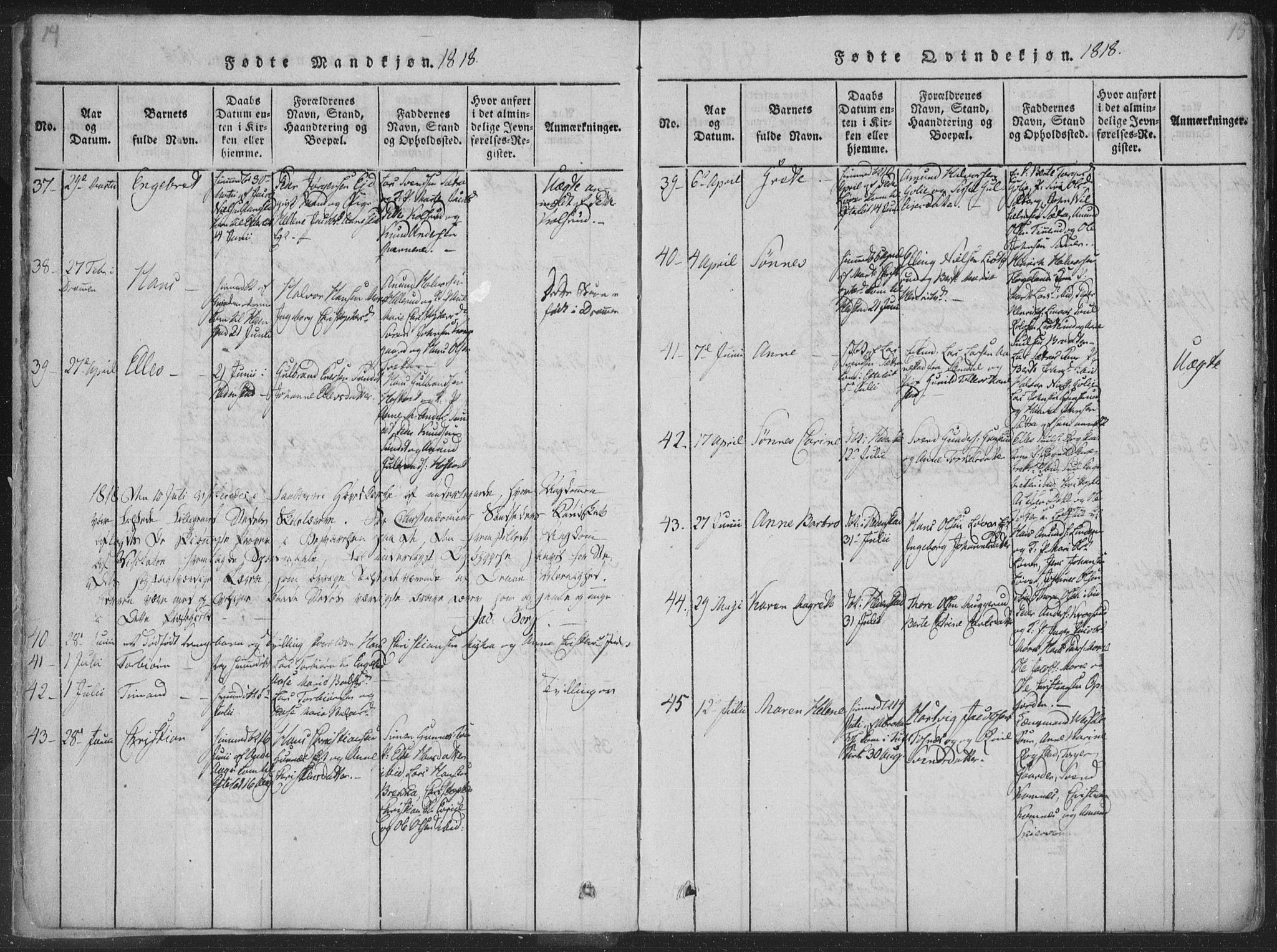 Sandsvær kirkebøker, AV/SAKO-A-244/F/Fa/L0004: Parish register (official) no. I 4, 1817-1839, p. 14-15