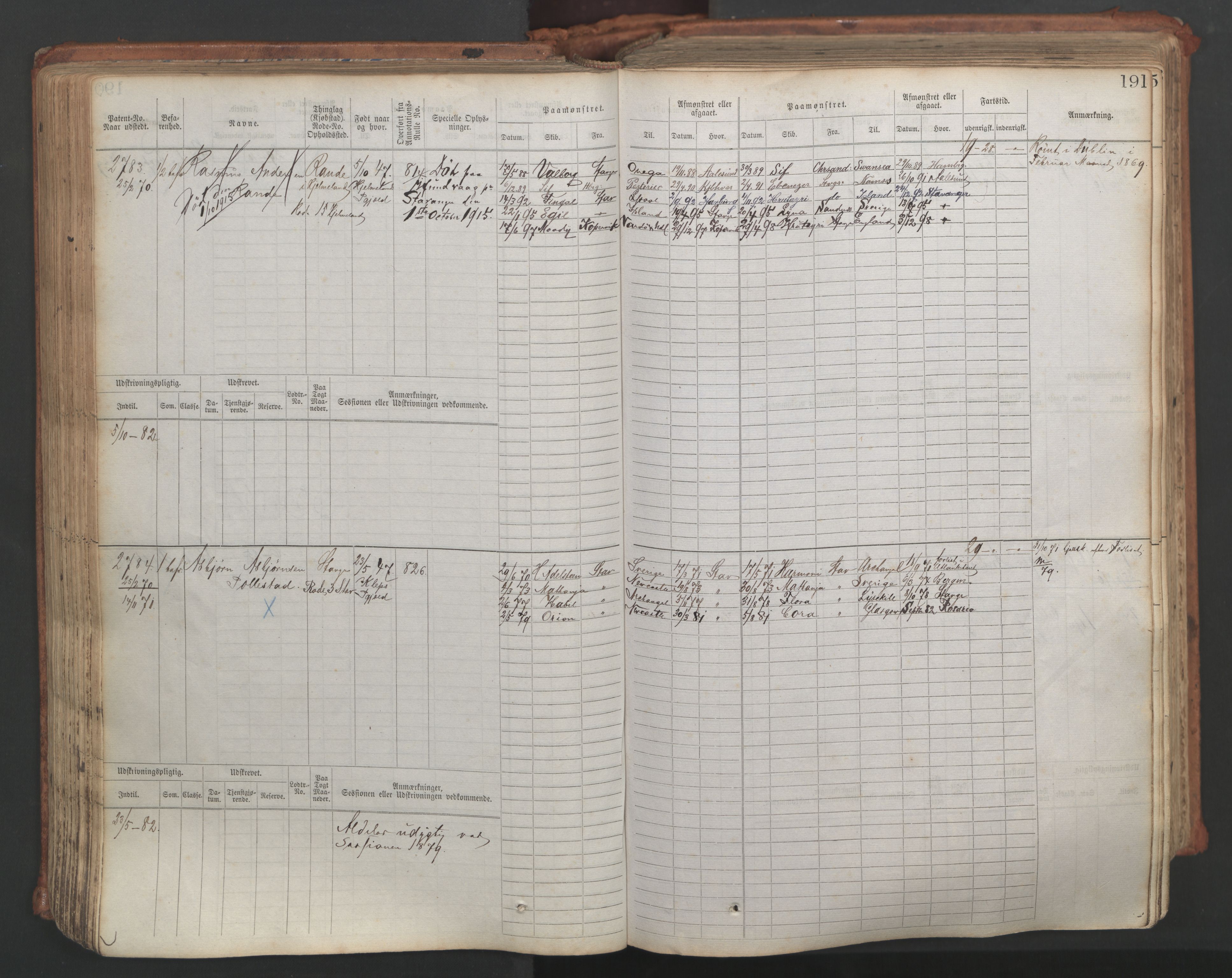 Stavanger sjømannskontor, AV/SAST-A-102006/F/Fb/Fbb/L0007: Sjøfartshovedrulle, patentnr. 2403-3604, 1869-1880, p. 219