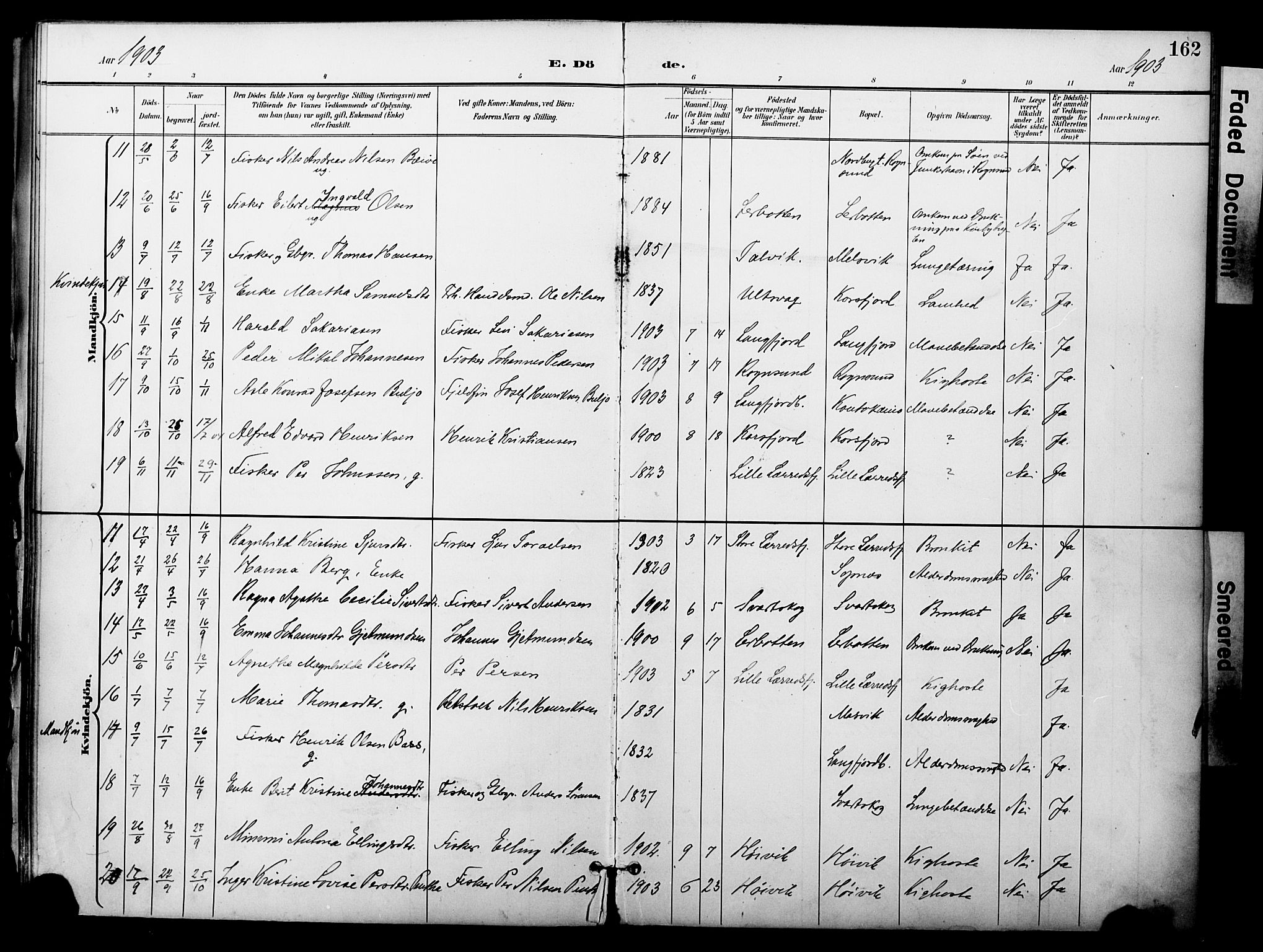 Talvik sokneprestkontor, AV/SATØ-S-1337/H/Ha/L0014kirke: Parish register (official) no. 14, 1897-1905, p. 162