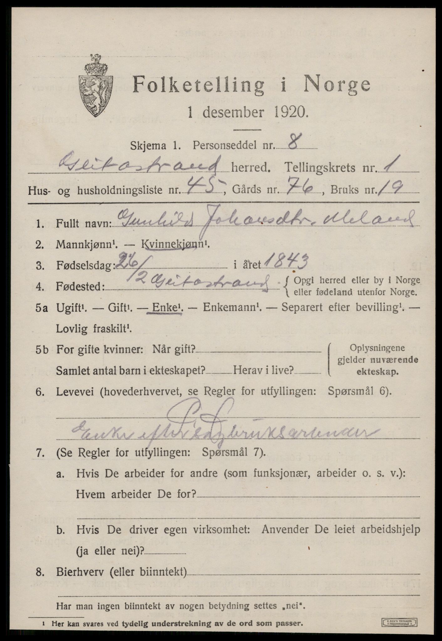 SAT, 1920 census for Geitastrand, 1920, p. 817