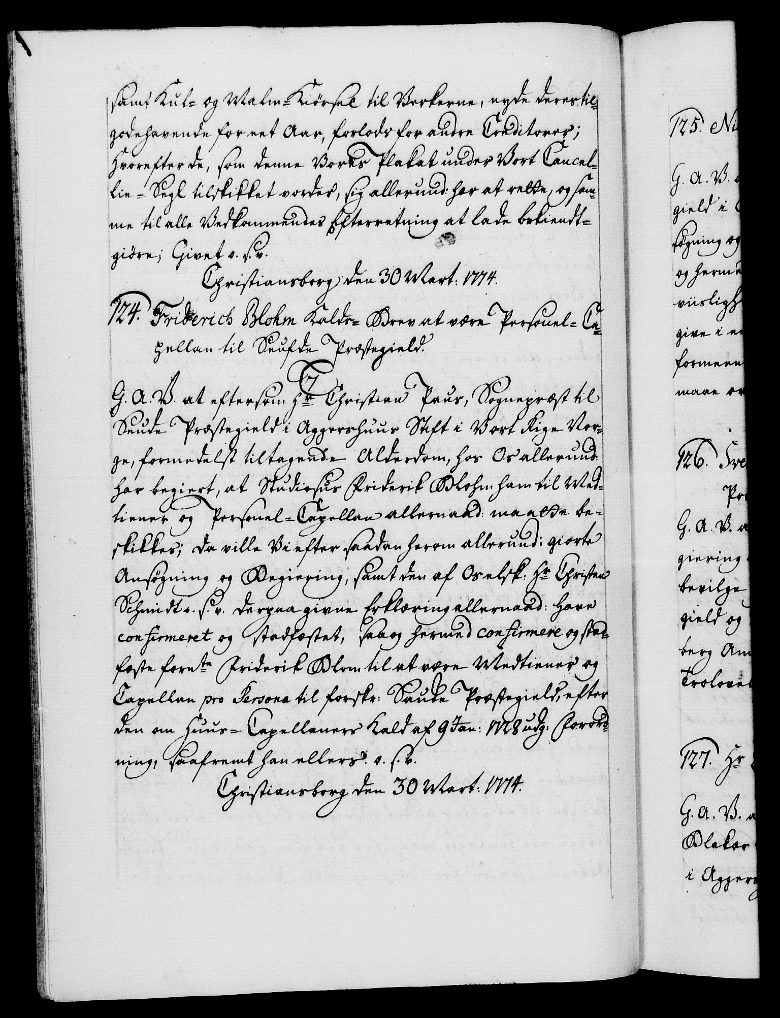 Danske Kanselli 1572-1799, AV/RA-EA-3023/F/Fc/Fca/Fcaa/L0046: Norske registre, 1773-1775, p. 382b