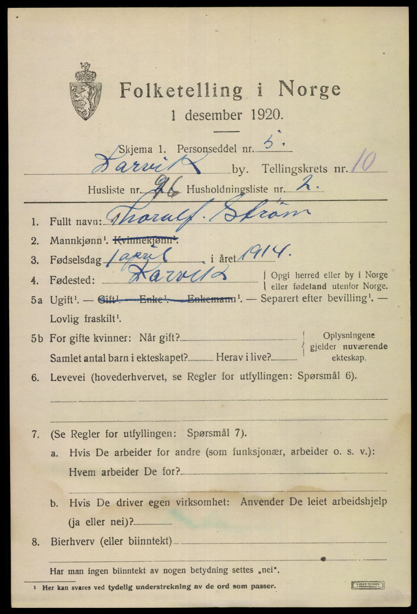 SAKO, 1920 census for Larvik, 1920, p. 28300