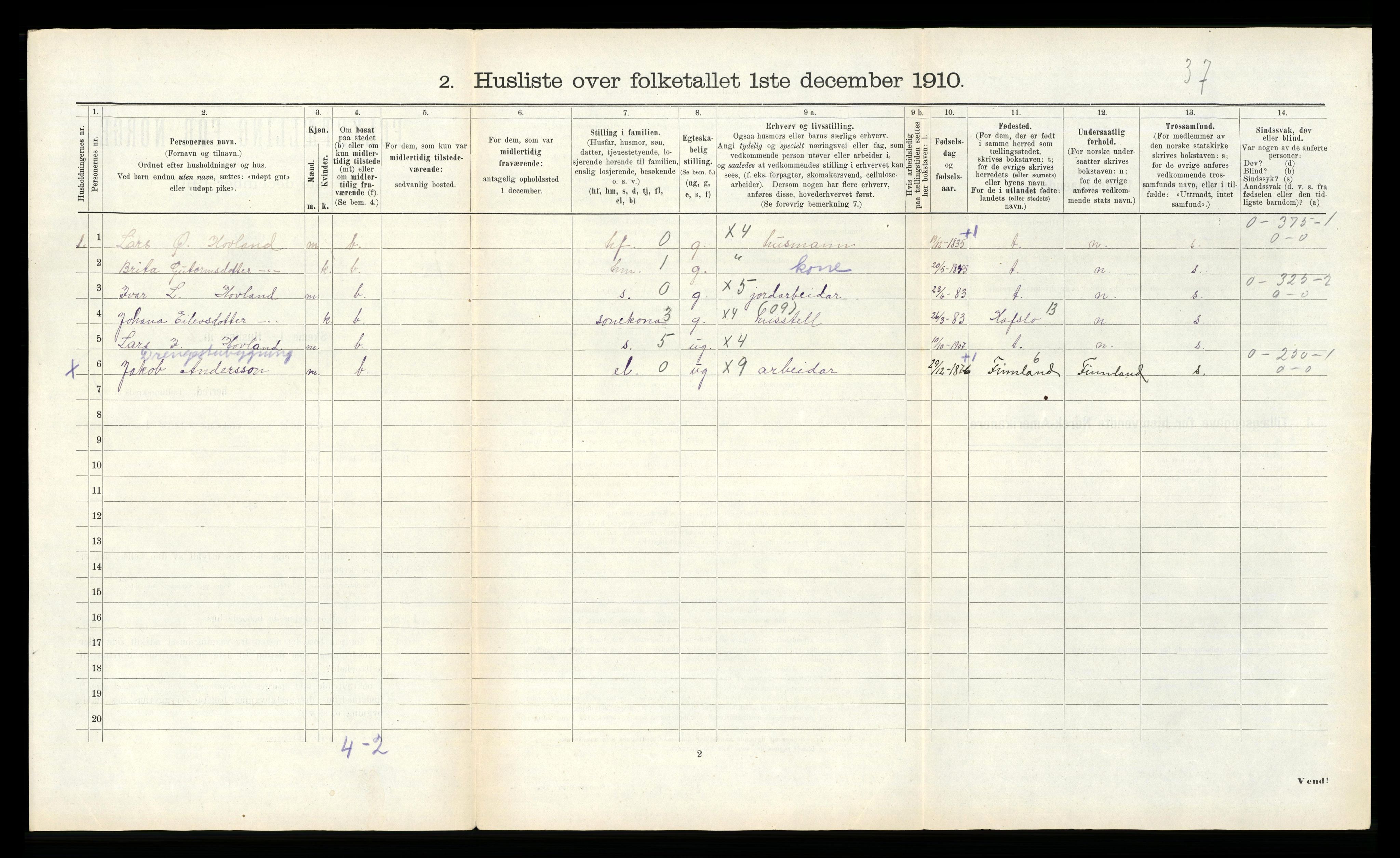 RA, 1910 census for Årdal, 1910, p. 43