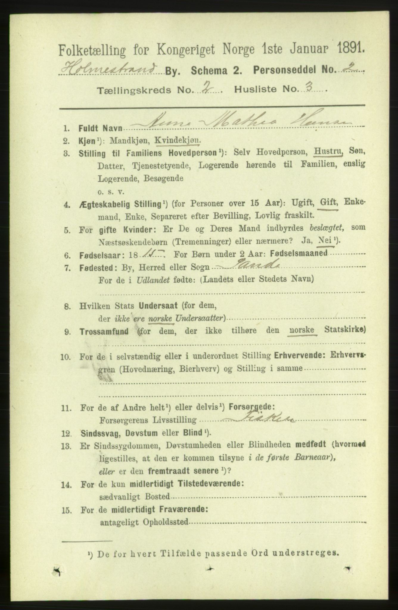 RA, 1891 census for 0702 Holmestrand, 1891, p. 1076