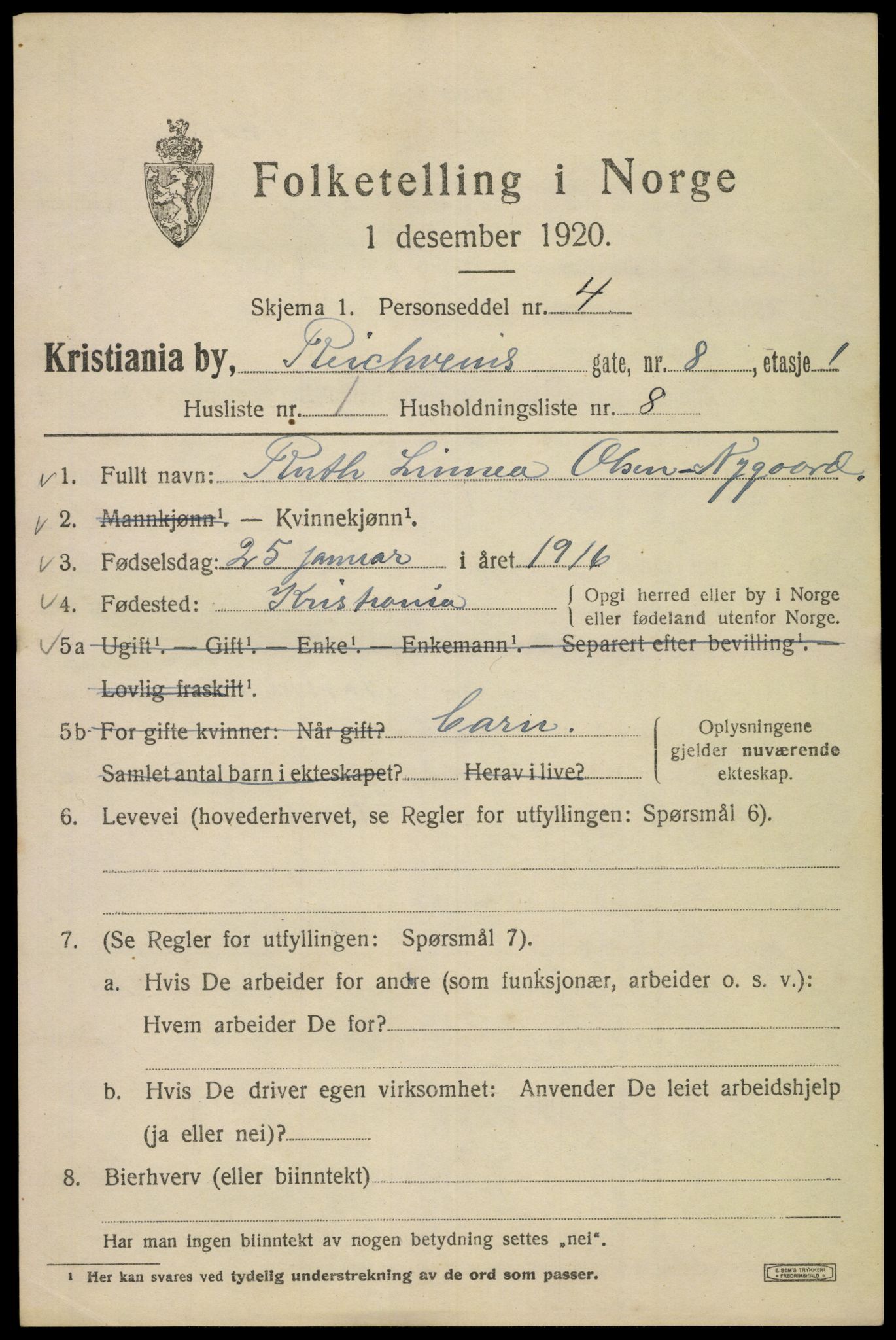 SAO, 1920 census for Kristiania, 1920, p. 461865