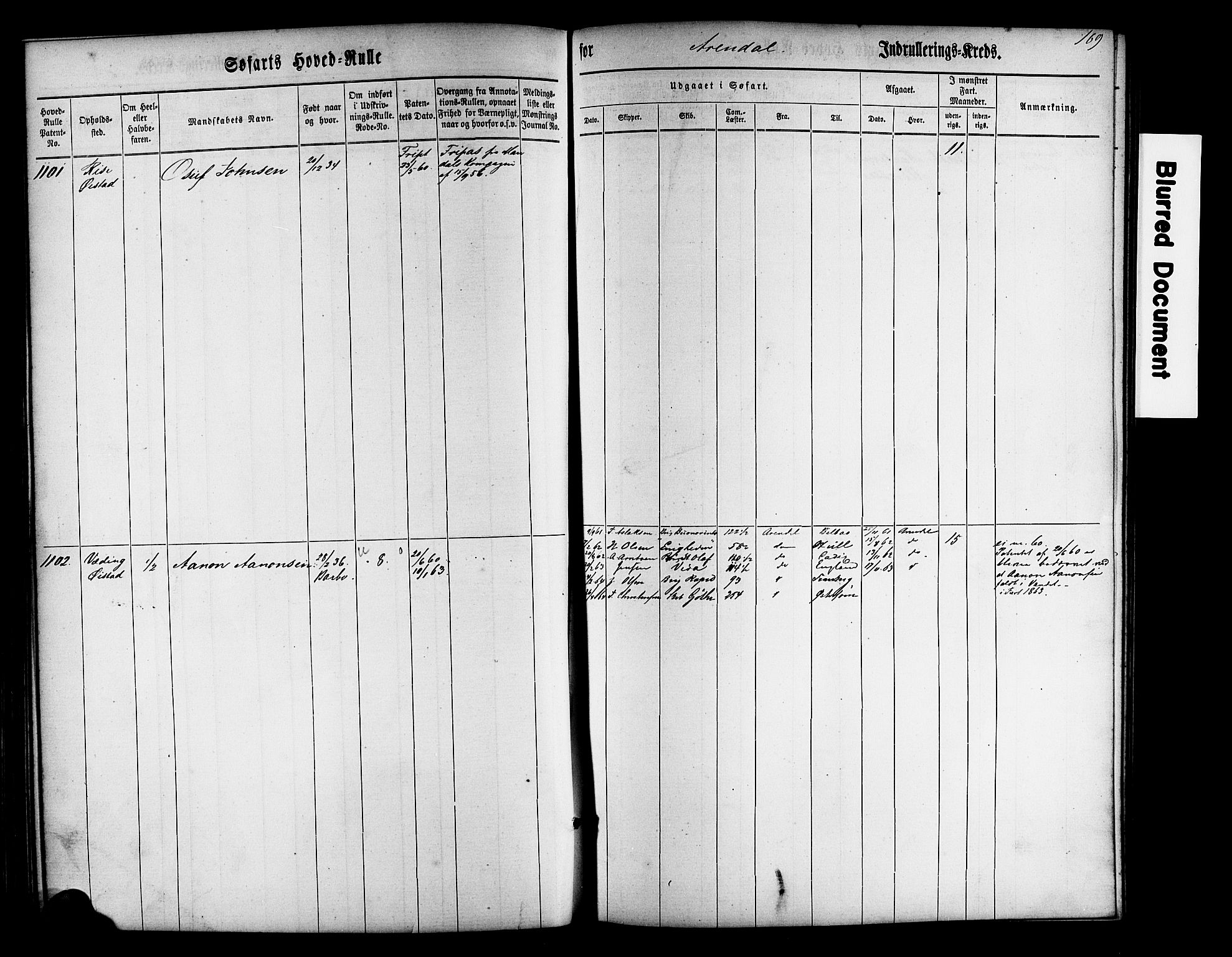 Arendal mønstringskrets, SAK/2031-0012/F/Fb/L0009: Hovedrulle nr 767-1532, S-7, 1857-1864, p. 171