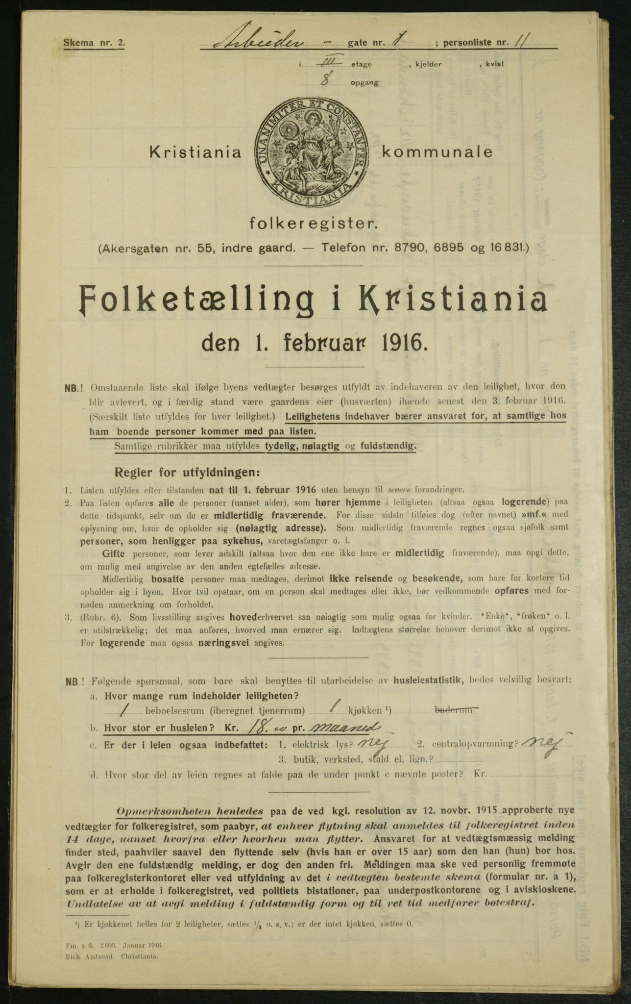 OBA, Municipal Census 1916 for Kristiania, 1916, p. 1434