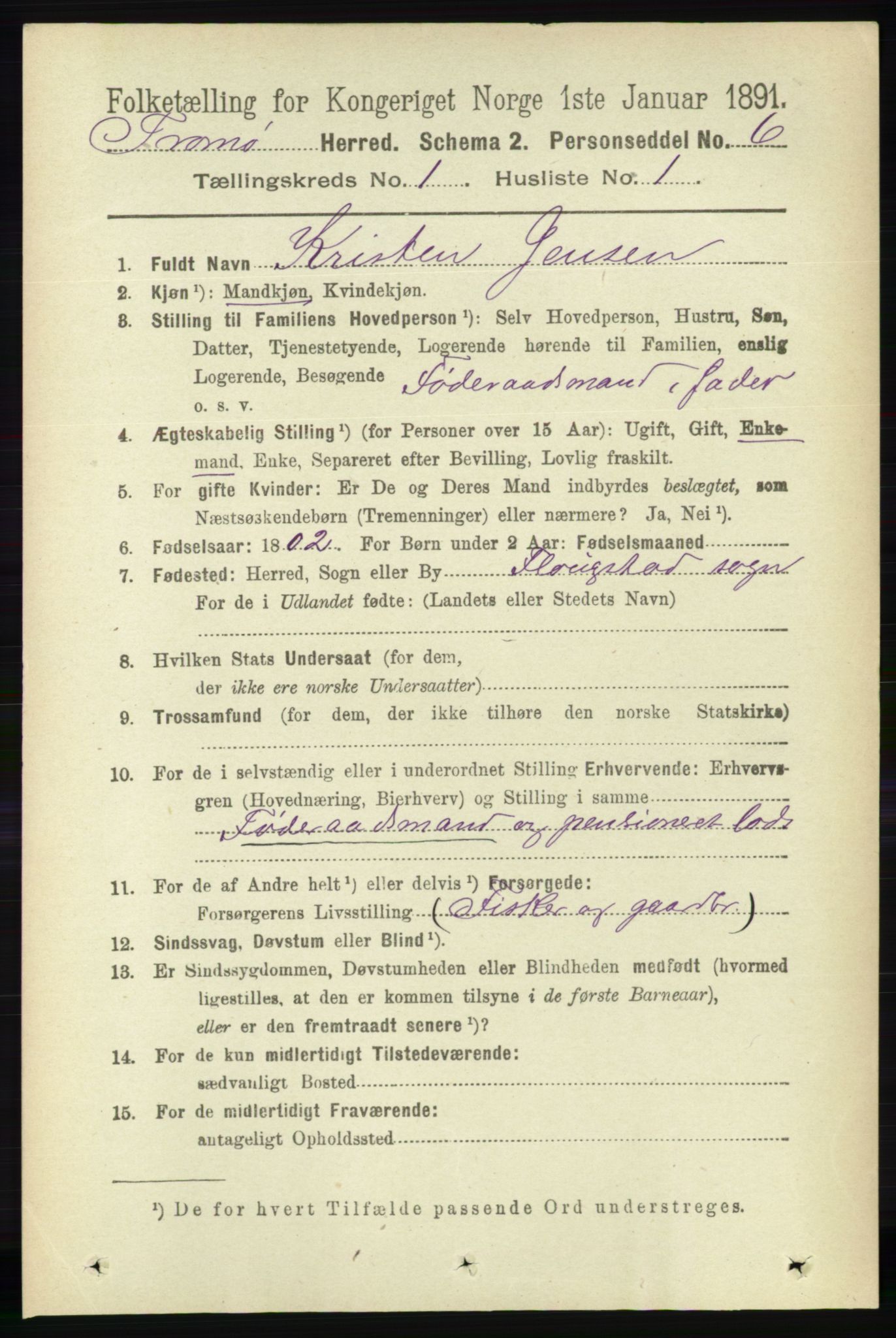 RA, 1891 census for 0921 Tromøy, 1891, p. 89