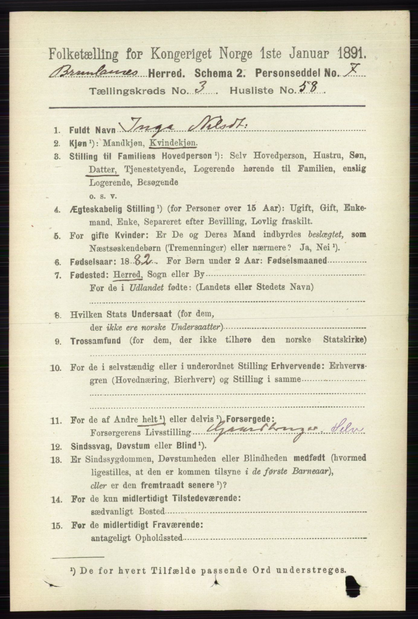 RA, 1891 census for 0726 Brunlanes, 1891, p. 1704