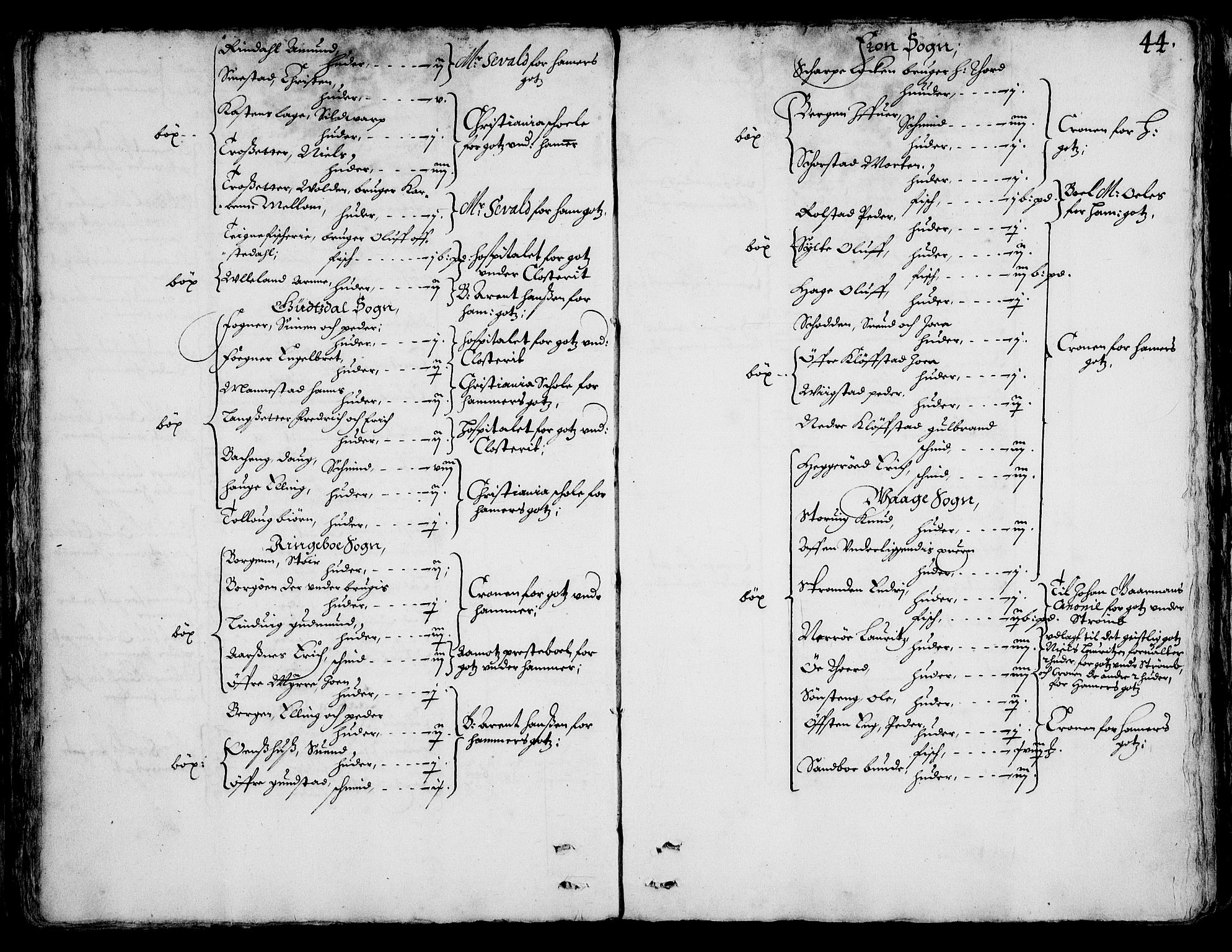 Rentekammeret inntil 1814, Realistisk ordnet avdeling, AV/RA-EA-4070/On/L0001/0002: Statens gods / [Jj 2]: Jordebok og forklaring over atkomstene til Hannibal Sehesteds gods, 1651, p. 43b-44a