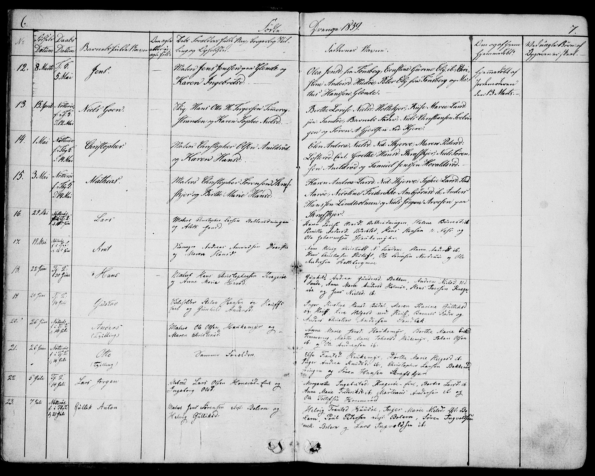 Nøtterøy kirkebøker, AV/SAKO-A-354/F/Fa/L0005: Parish register (official) no. I 5, 1839-1852, p. 6-7