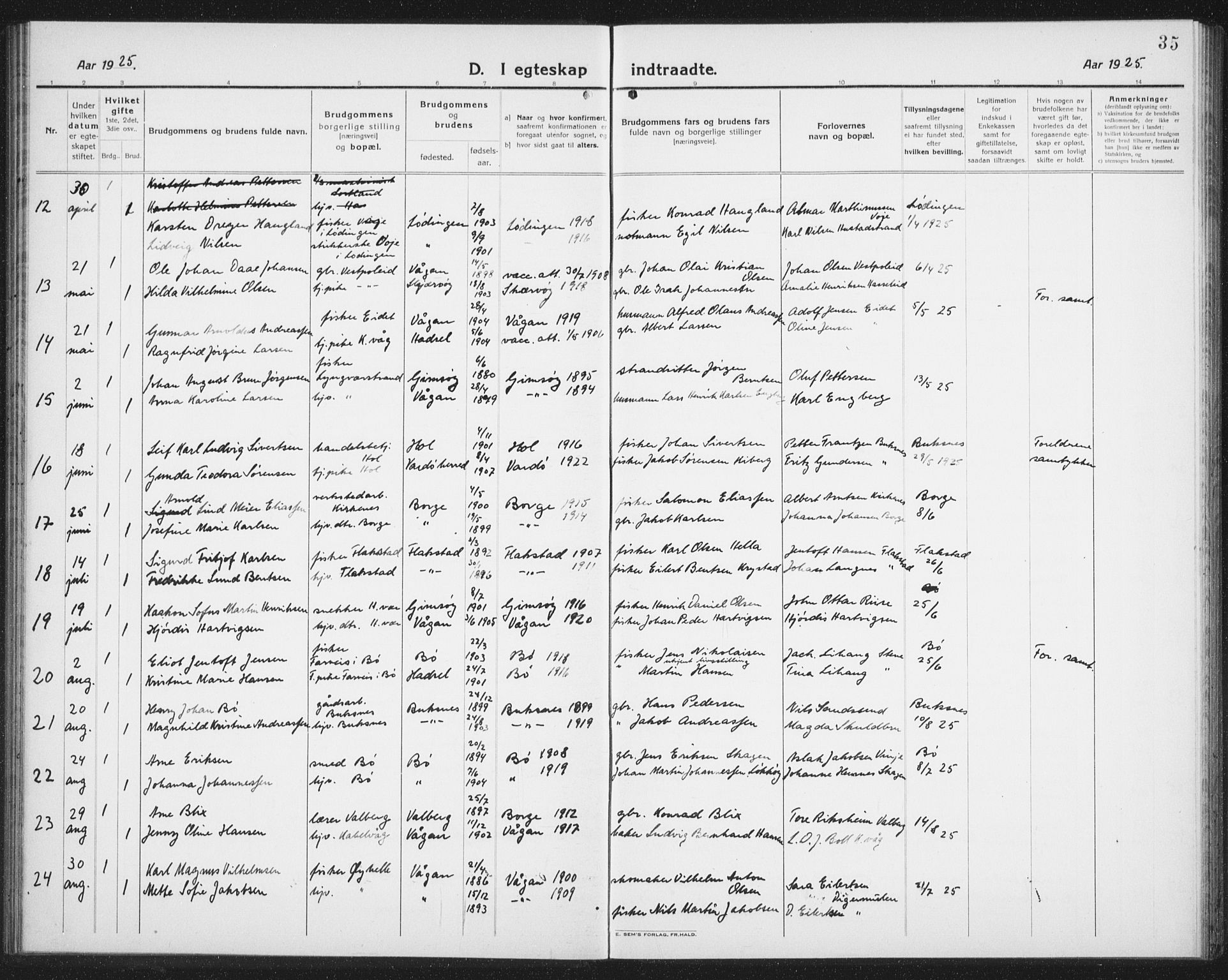 Ministerialprotokoller, klokkerbøker og fødselsregistre - Nordland, AV/SAT-A-1459/874/L1082: Parish register (copy) no. 874C11, 1920-1939, p. 35