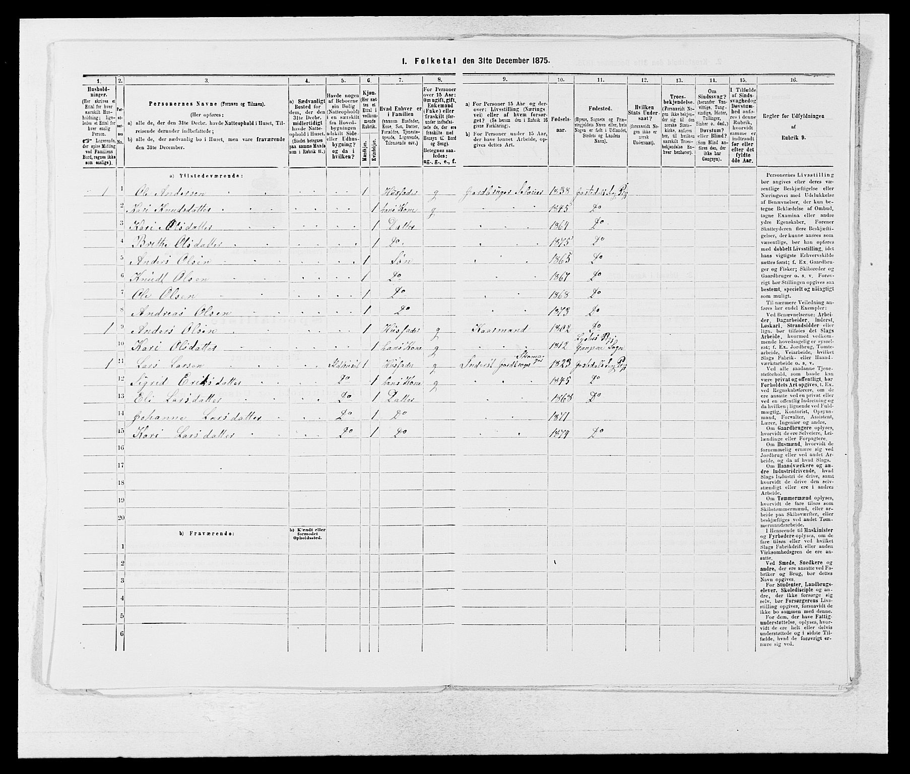 SAB, 1875 census for 1427P Jostedal, 1875, p. 152