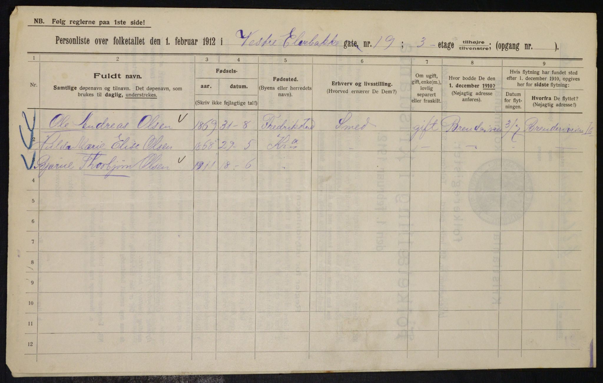 OBA, Municipal Census 1912 for Kristiania, 1912, p. 122511