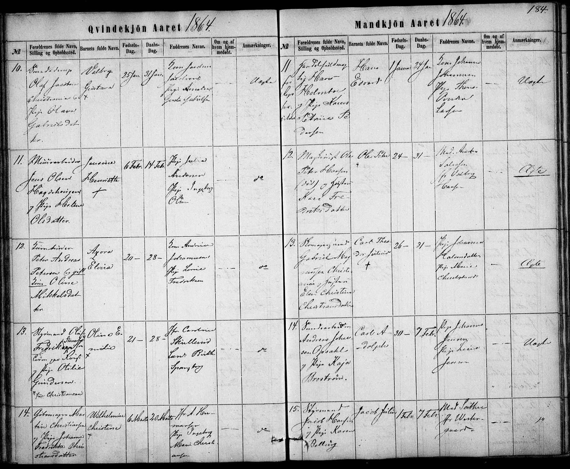 Rikshospitalet prestekontor Kirkebøker, SAO/A-10309b/F/L0004: Parish register (official) no. 4, 1853-1870, p. 184