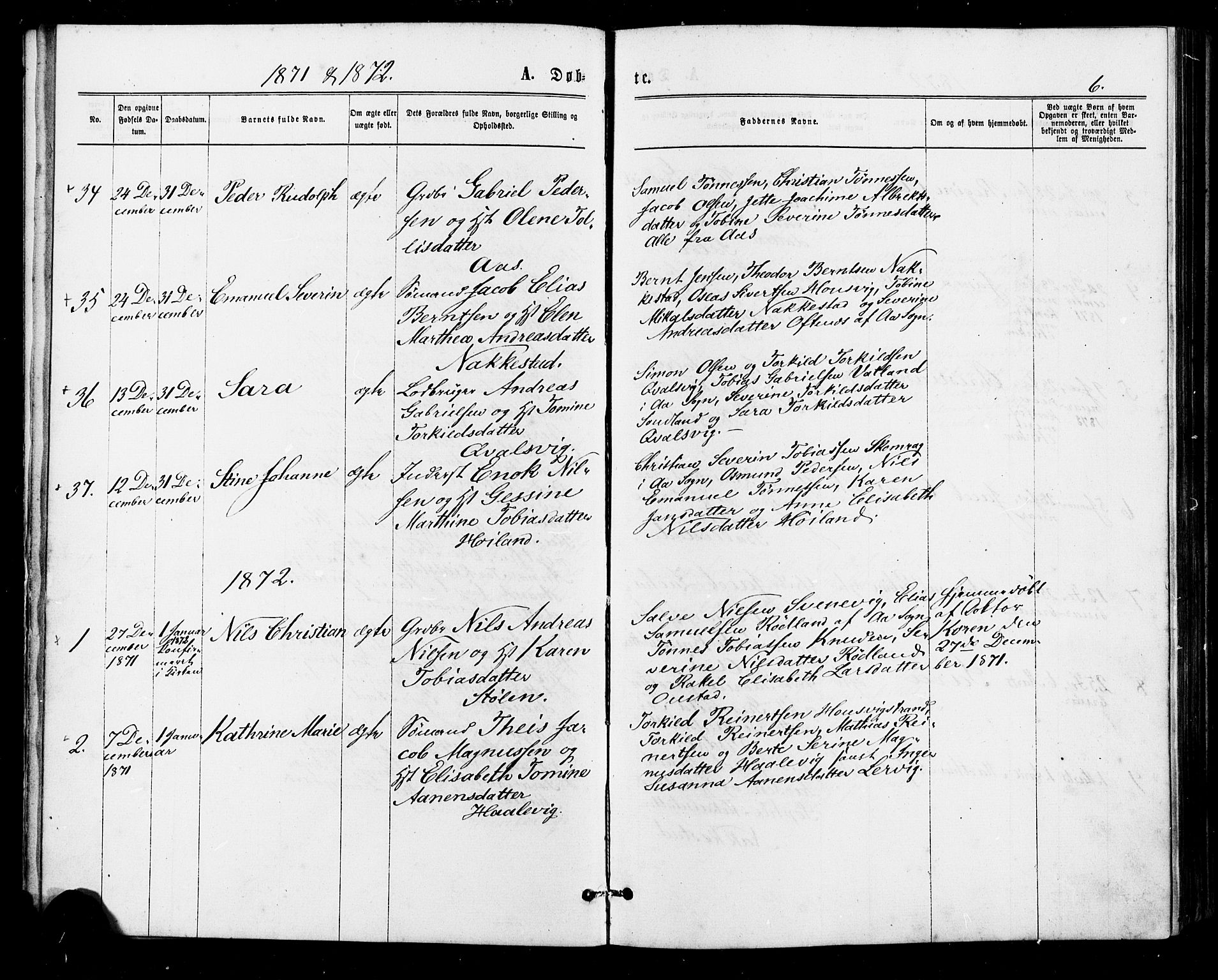 Lyngdal sokneprestkontor, AV/SAK-1111-0029/F/Fa/Faa/L0003: Parish register (official) no. A 3, 1871-1882, p. 6