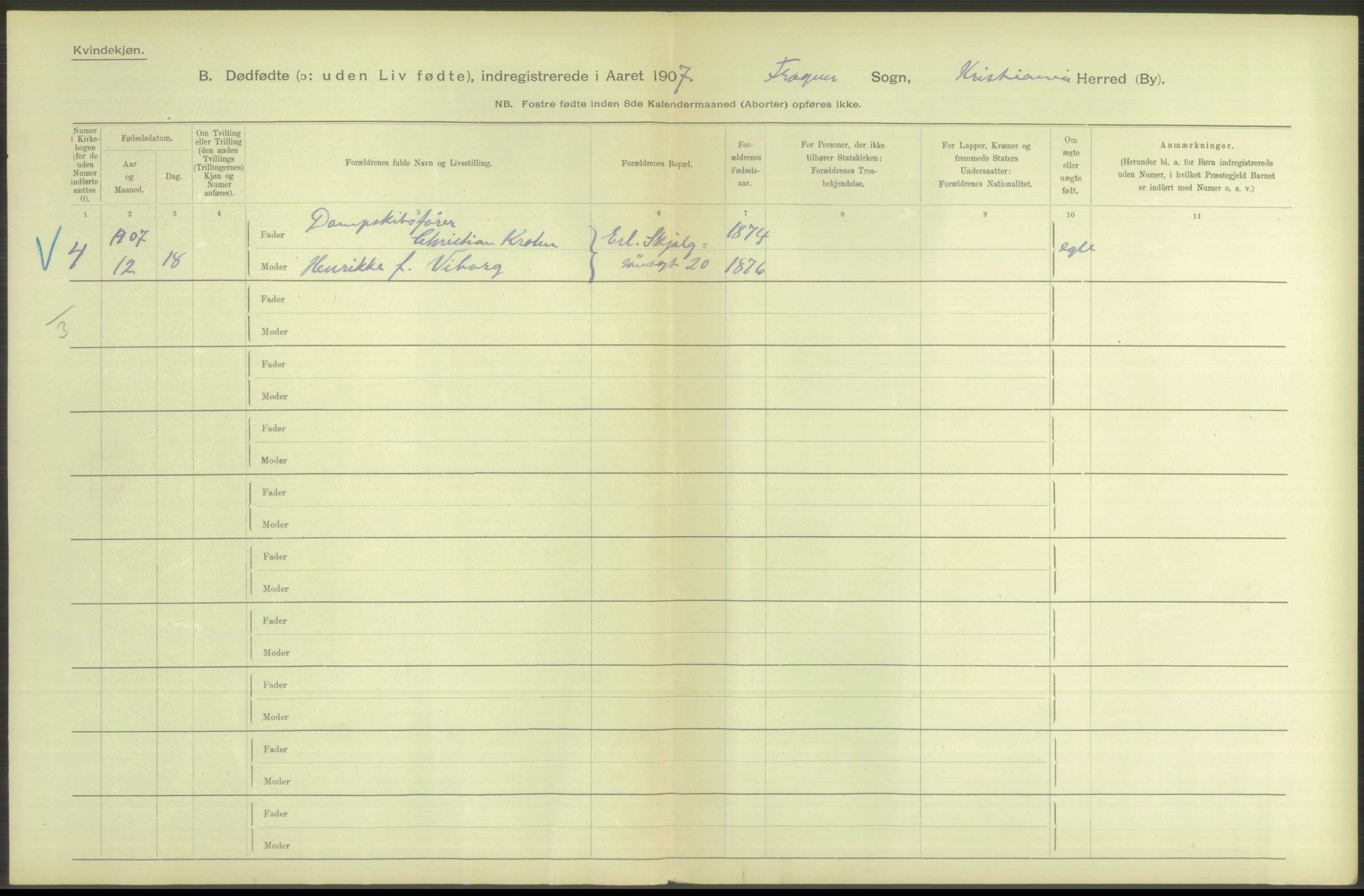 Statistisk sentralbyrå, Sosiodemografiske emner, Befolkning, RA/S-2228/D/Df/Dfa/Dfae/L0010: Kristiania: Døde, dødfødte, 1907, p. 132