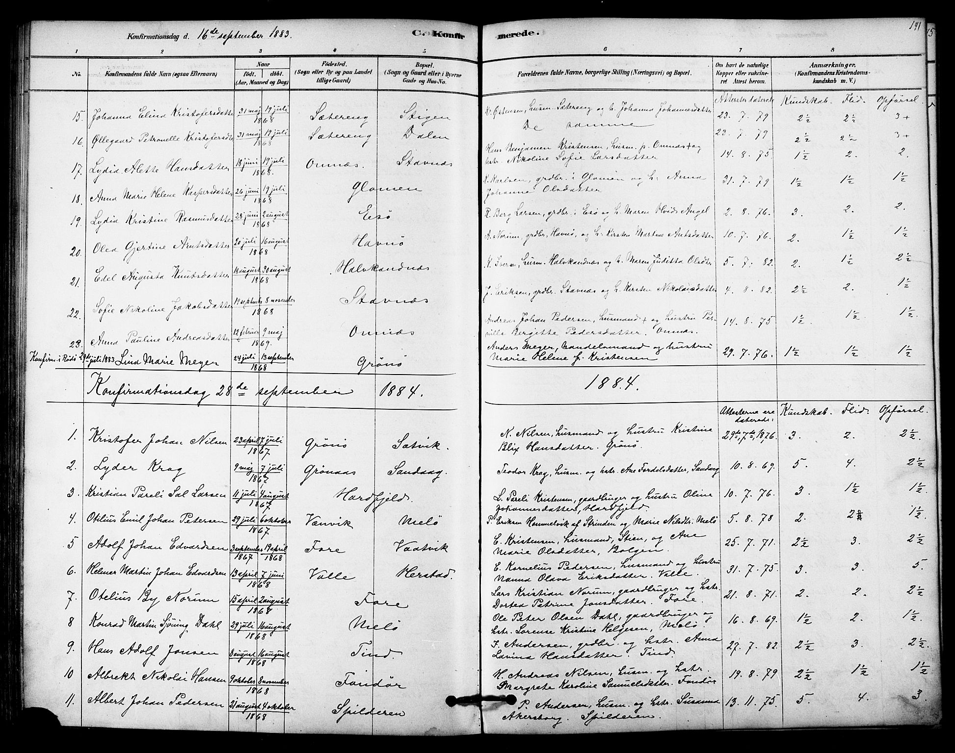 Ministerialprotokoller, klokkerbøker og fødselsregistre - Nordland, SAT/A-1459/843/L0626: Parish register (official) no. 843A01, 1878-1907, p. 141