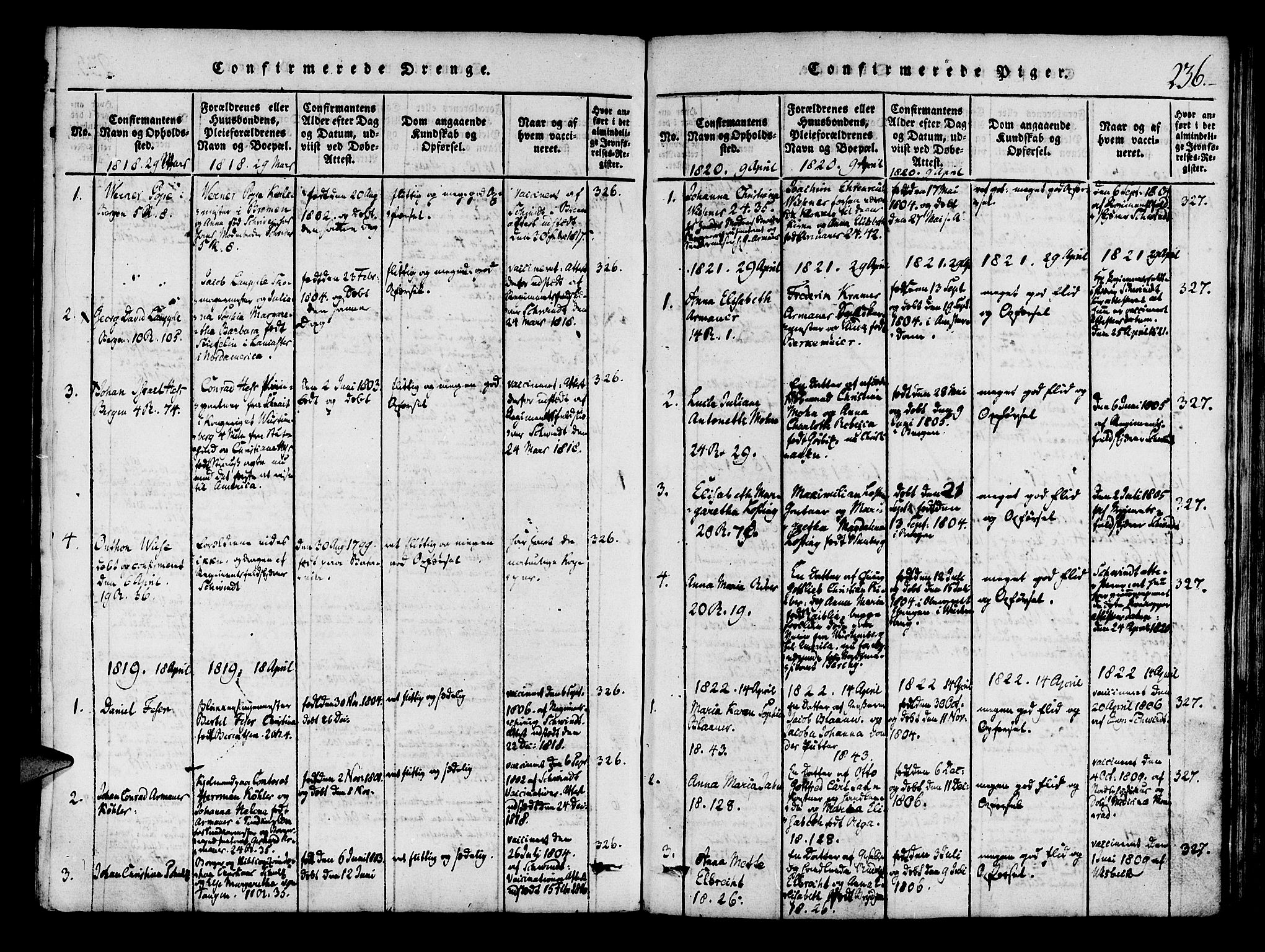 Mariakirken Sokneprestembete, SAB/A-76901/H/Haa/L0005: Parish register (official) no. A 5, 1815-1845, p. 236