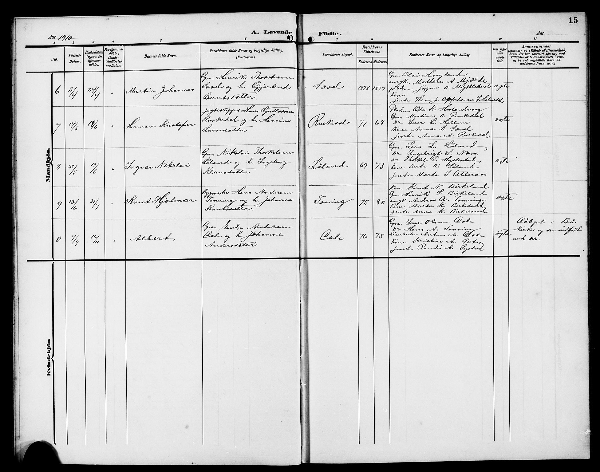 Hyllestad sokneprestembete, AV/SAB-A-80401: Parish register (copy) no. A 3, 1906-1925, p. 15