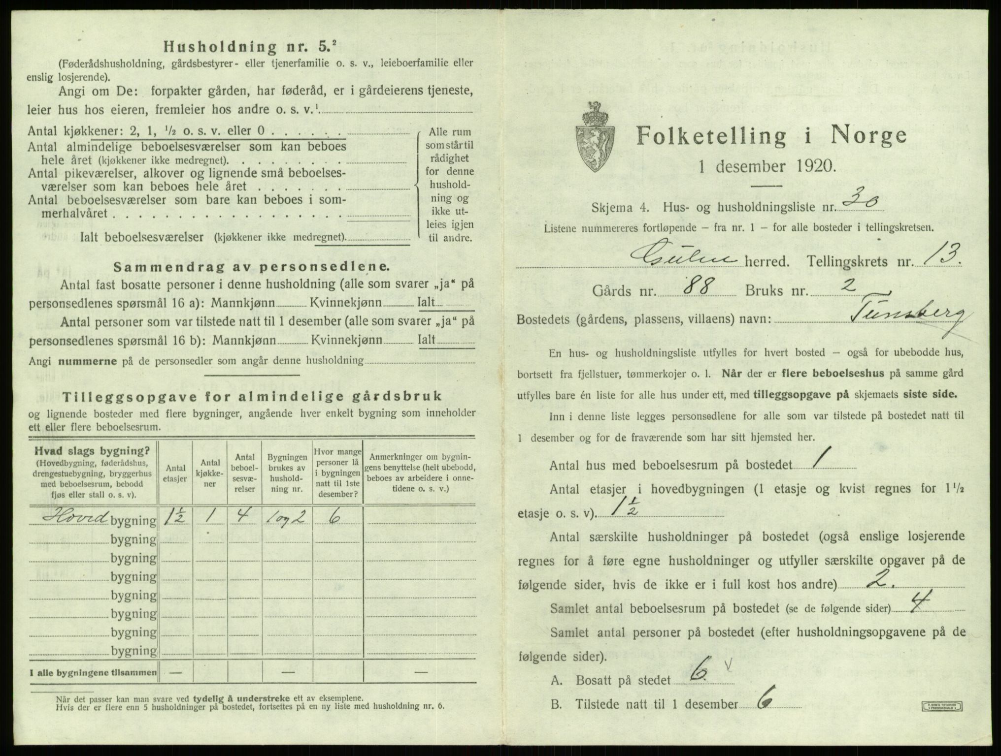 SAB, 1920 census for Gulen, 1920, p. 878