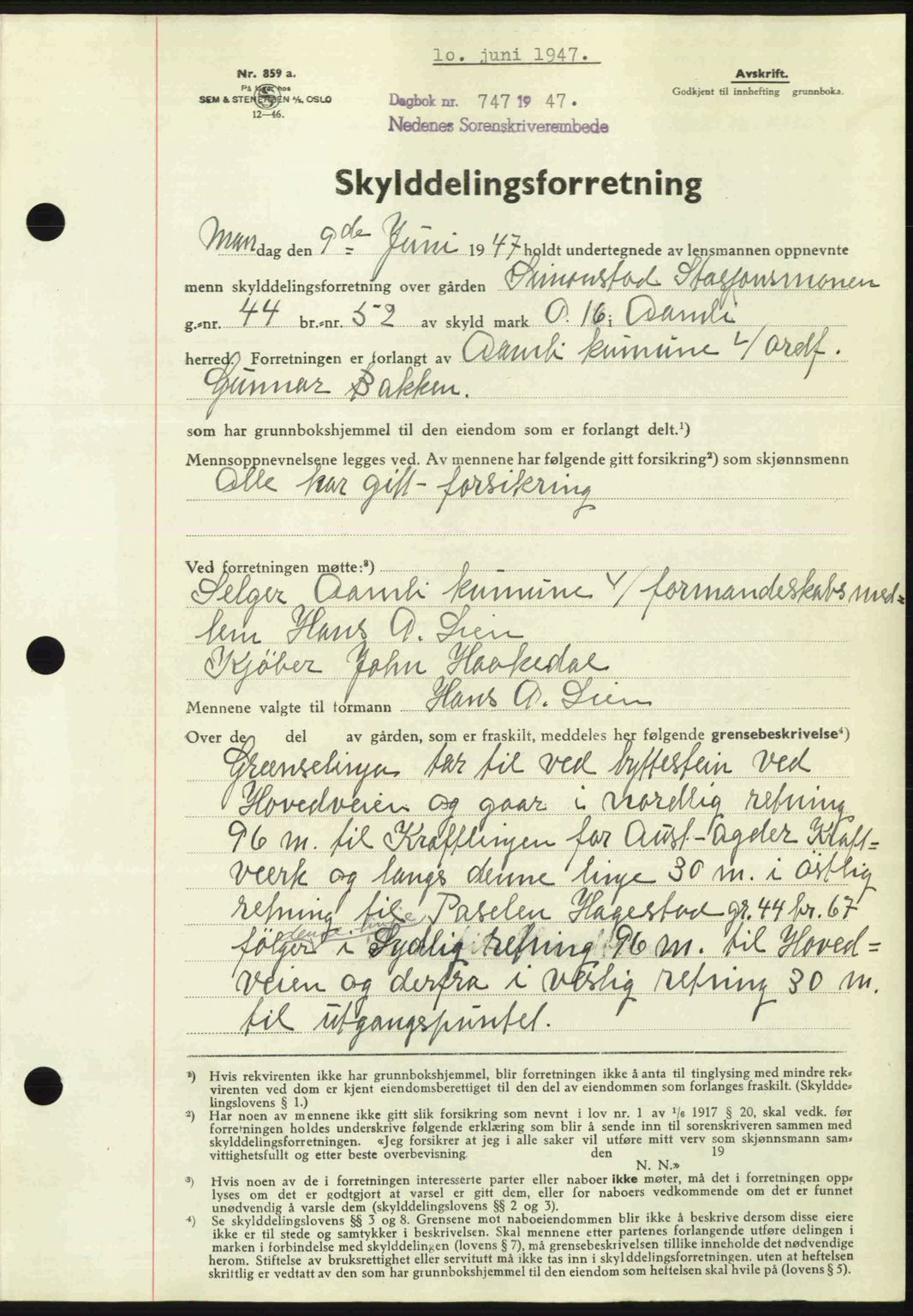 Nedenes sorenskriveri, AV/SAK-1221-0006/G/Gb/Gba/L0057: Mortgage book no. A9, 1947-1947, Diary no: : 747/1947