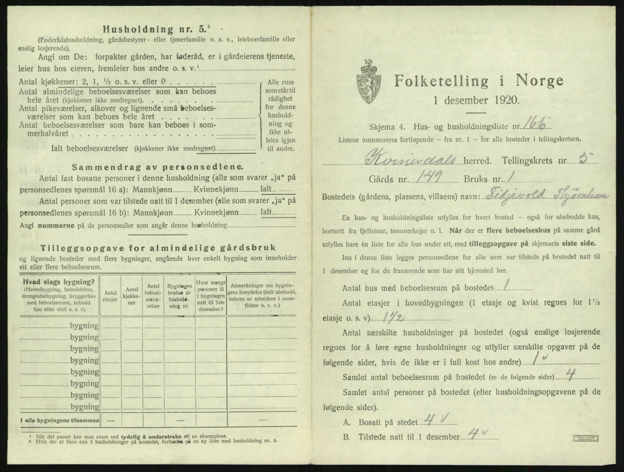 SAK, 1920 census for Kvinesdal, 1920, p. 1343