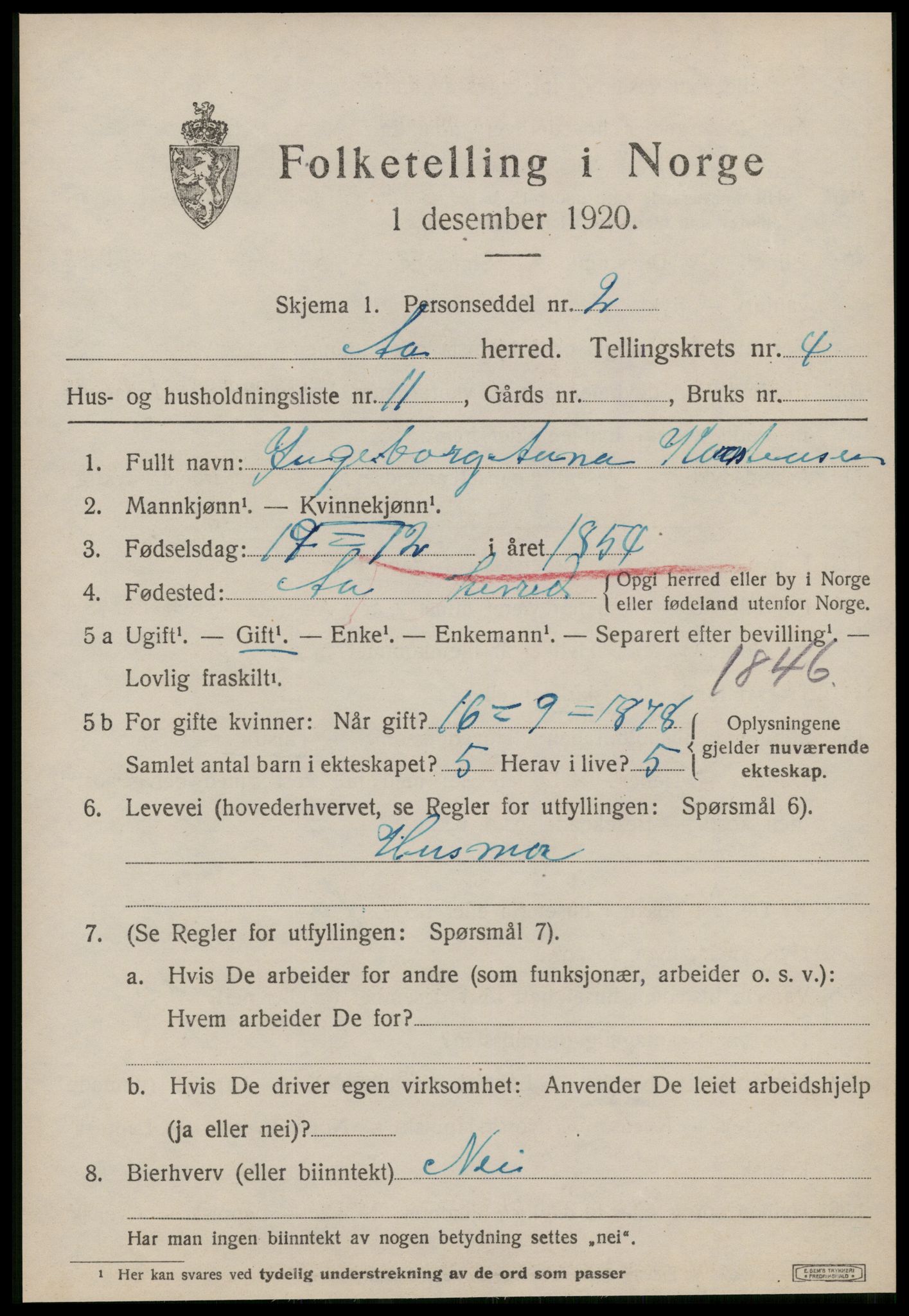 SAT, 1920 census for Å, 1920, p. 2206