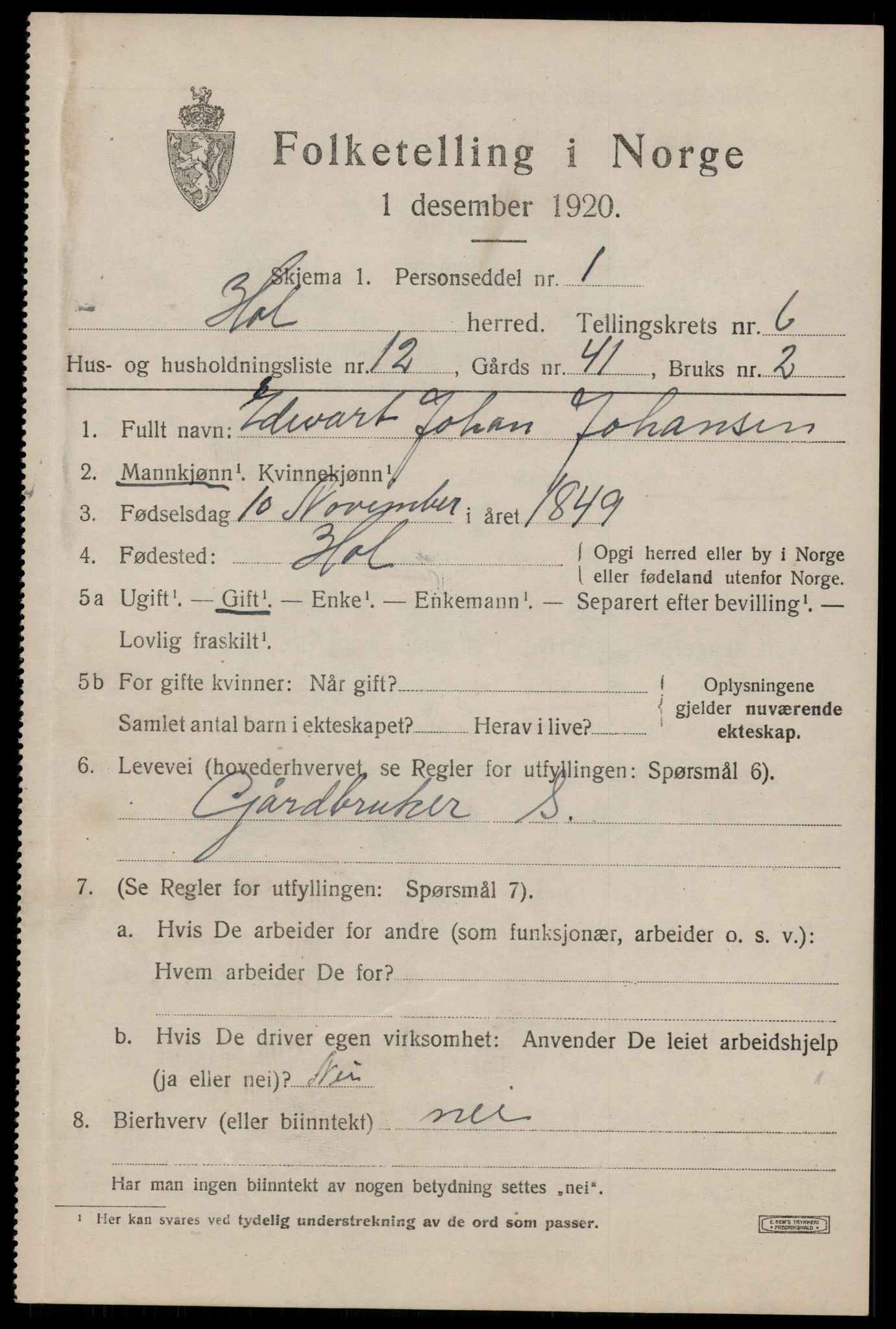 SAT, 1920 census for Hol, 1920, p. 4719